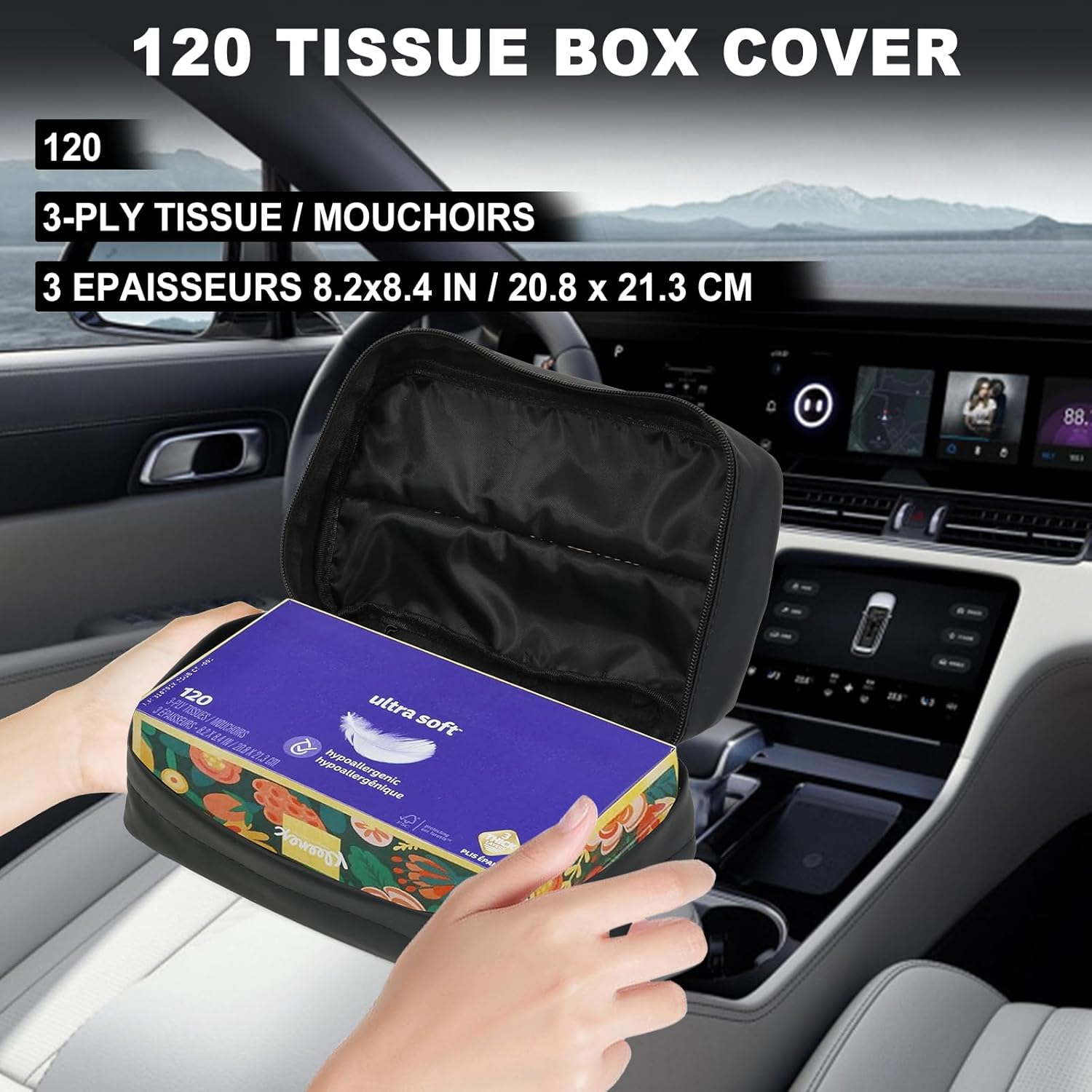 Large Car Tissue Holder, Car Napkin Holder Fit 120 Standard Size Tissue Box - Facial Napkin Container for Auto Headrest, Automobile Paper Towel Dispenser Better for Standard Size Towel Boxes - Black image number 4