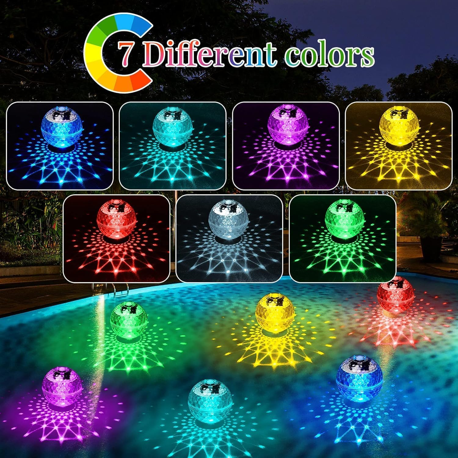 LED Pool Light,Swimming Pool Lights Floating,Solar Pool Lights with RGB Color Changing Solar Pool Lights That Float,Outdoor LED Pool Lights for Hot Bath Tub,Pool,Pond,Garden,Spa Party Decorations image number 3