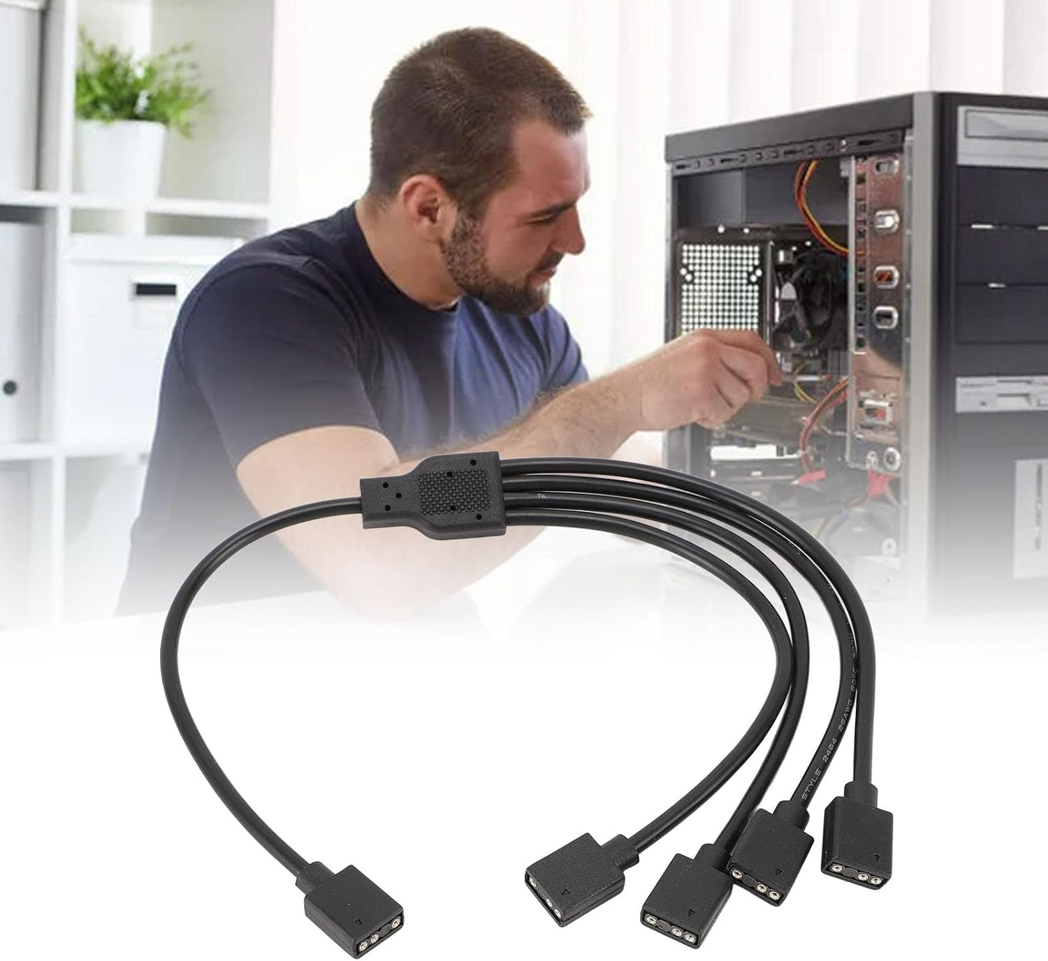 ARGB Splitter Cable, 1 to 4 Female to Female 3 Pin RGB Splitter Extension Cable for Computer Chassis CPU Cooler and 5V ARGB Fan (Black) image number 1