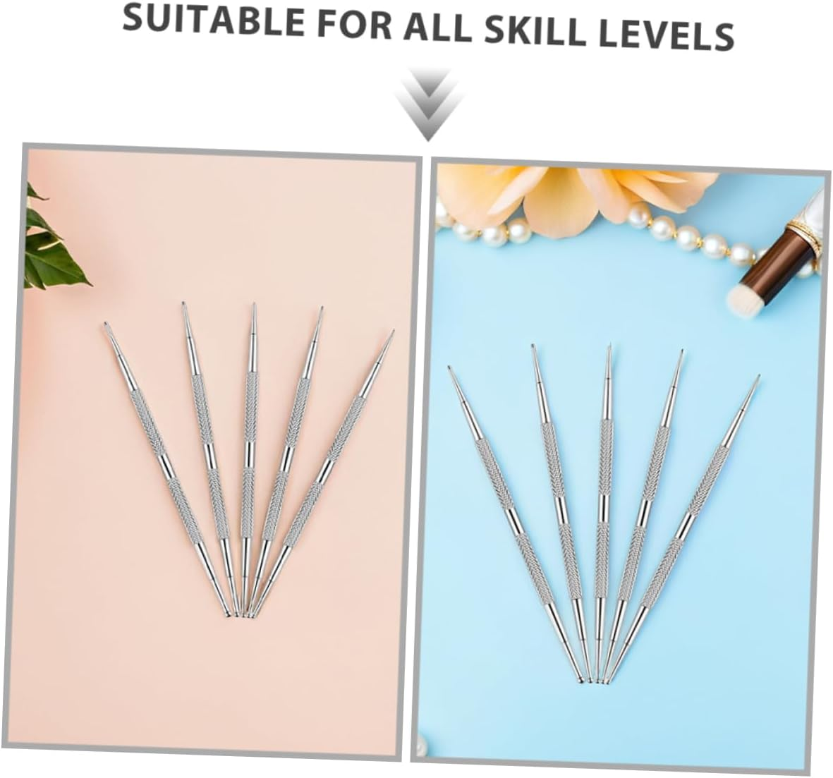 5PCS Stainless Steel Dual Ended Nail Dotting Pens for Manicure Dot Painting Rhinestone Application DIY Nail Art Tools Kit for Home and Salon Use