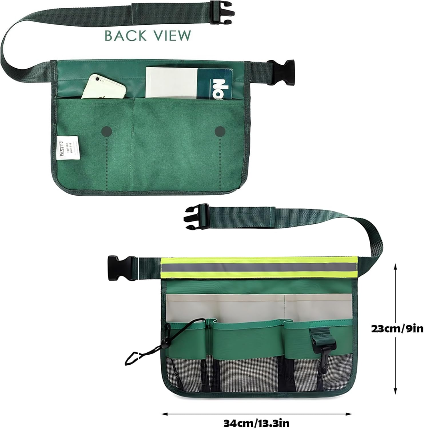 Zalizr 2 Pack Garden Tool Belt Kit, Adjustable Waist Gardening Tool Waist Bag, Heavy Duty 600D Oxford Cloth Home Organizer Tote, 7 Compartments, Tool Apron for Lawn and Yard Storage (Green, Black)