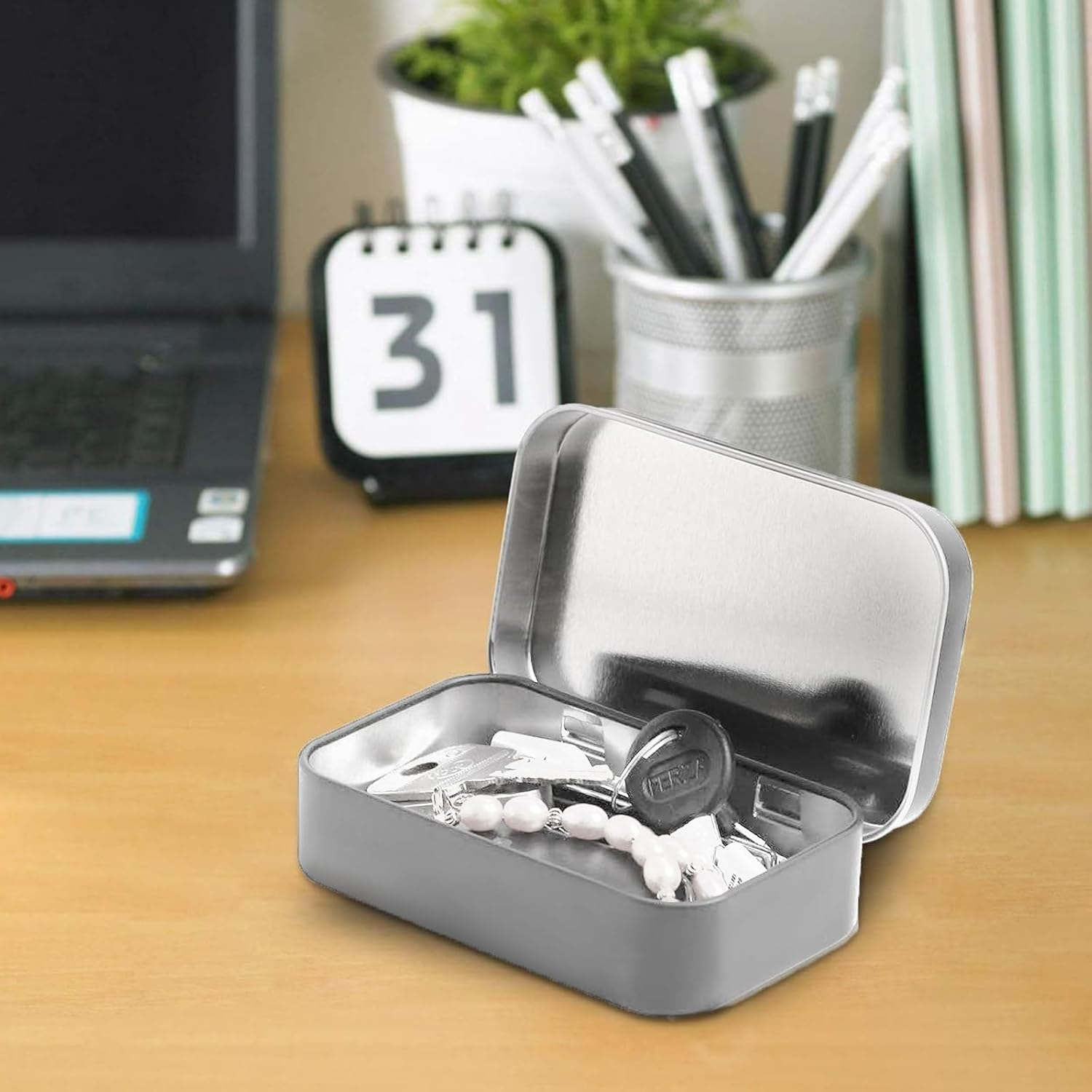 Metal Hinged Tins Box Containers Mini Portable Small Storage Containers Box Home Organizer with Lids Silver 6Pcs