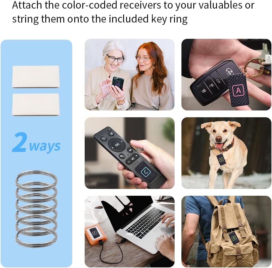 Key Finder Chlovoe RF Item Locator with 2 Transmitters and 6 Receivers 85Db Loud Beeps Wireless Key Finder Locator for Finding Wallet Remote Key Phone Glasses