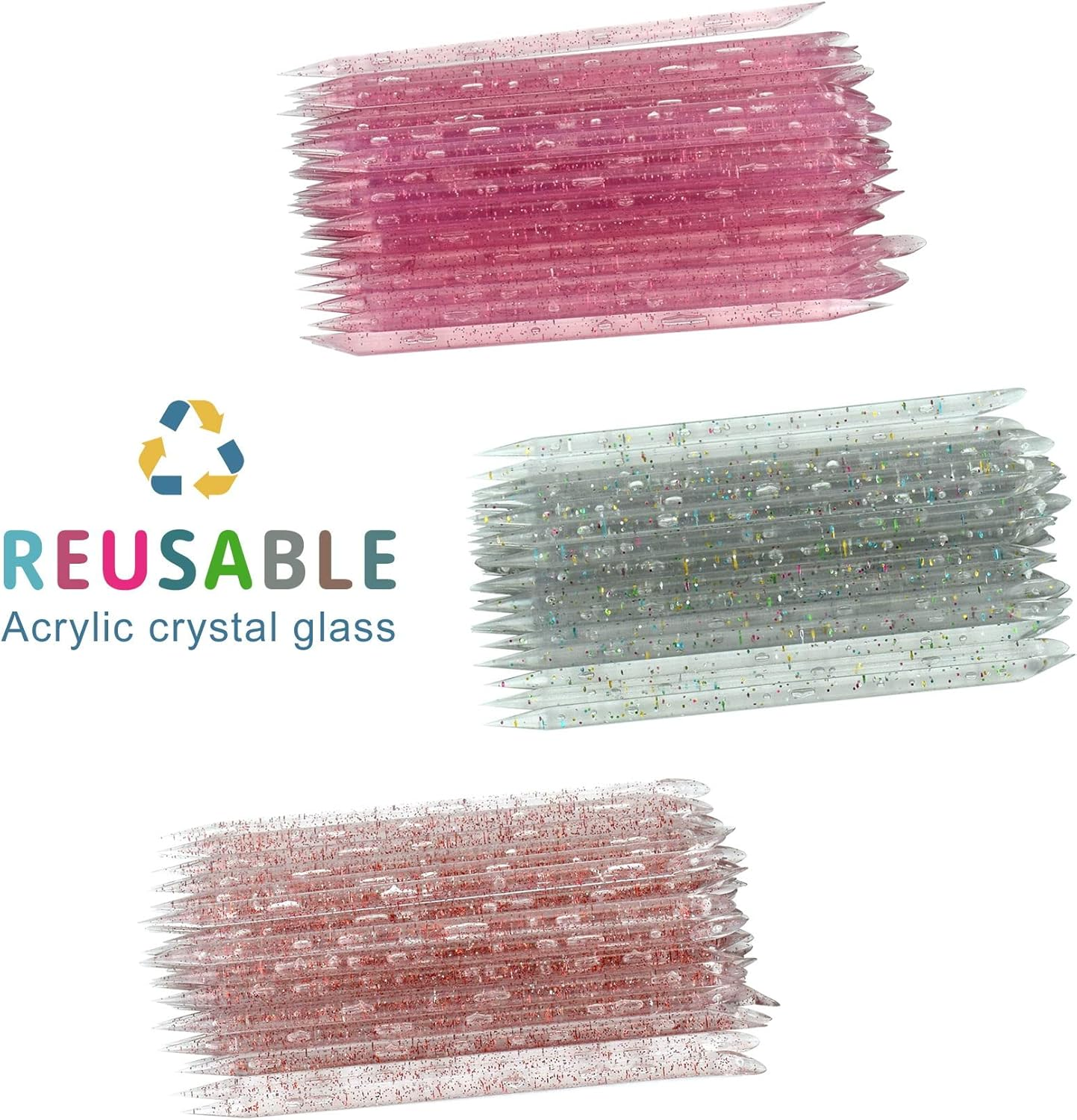 50 Pcs Crystal Cuticle Sticks, Double Heads Cuticle Pushers Sticks Remover, Nail Art Manicure Pedicure Tools (Pink) - Red image number 3