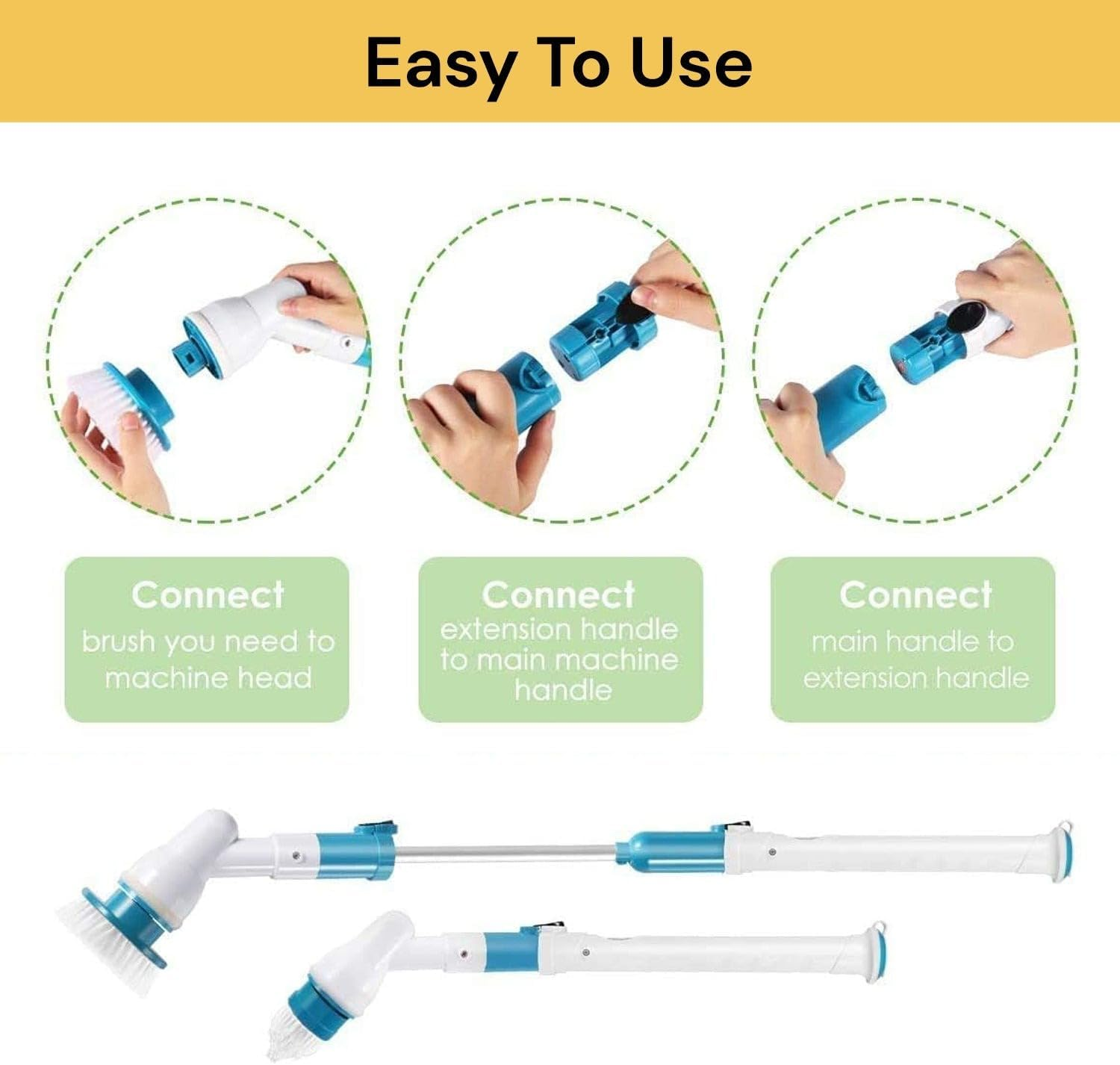 EZONEDEAL 360&deg; Rotating Electric Spin Scrubber, Multi-Purpose Surface Cleaner with 3 Replaceable Brush Heads and 1 Extension Arm for Bathroom, Tile, Floor, Tub, Shower, Bathtub & Kitchen Car Scrubber image number 6