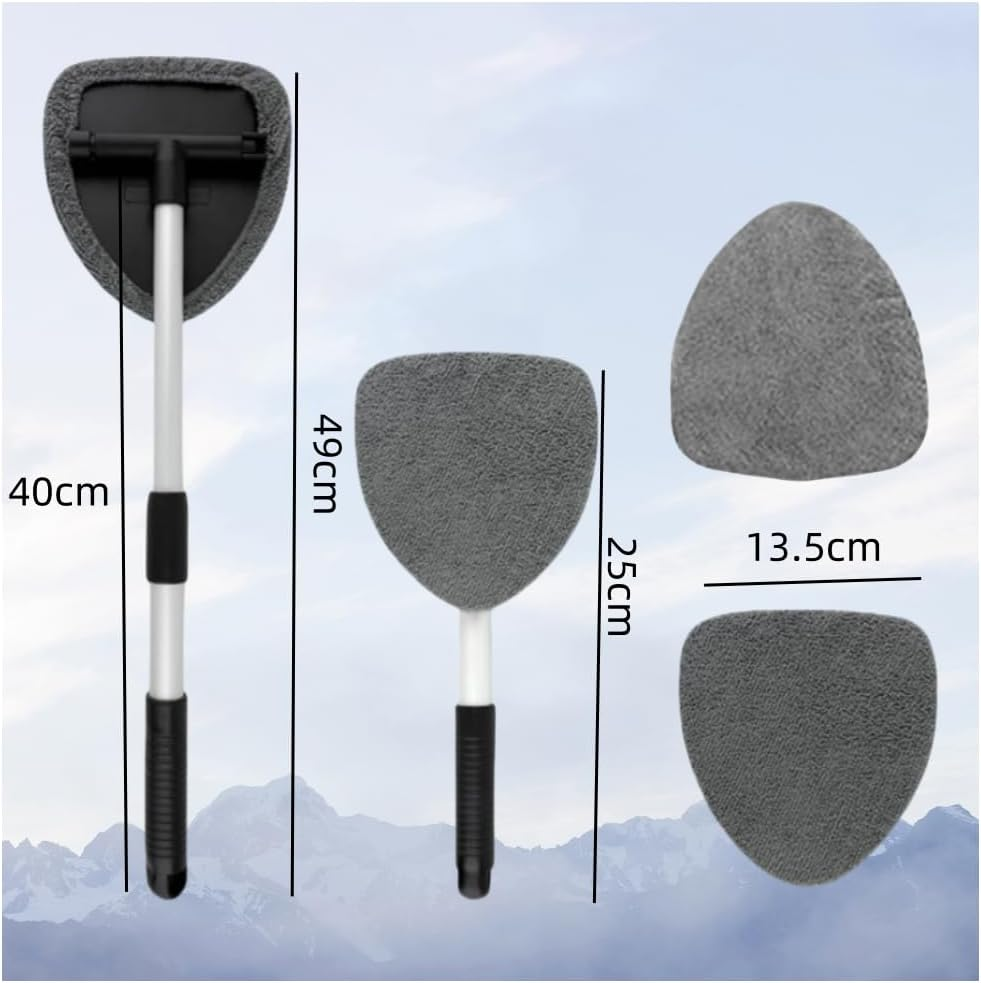 Car Windshield Cleaner, Windshield Cleaner Interior, Microfiber Car Window Cleaning Tool with 4 Reusable and Washable Microfiber Pads, for Office and Home(Gray)