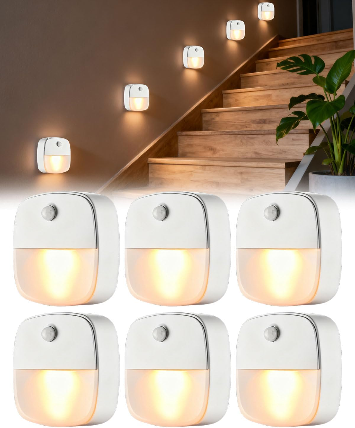 EKOWEE 6 Pack Motion Sensor Stair Light for Indoor, Adjustable Warm/Cool White, Battery Operated Closet Lights, Wireless Stick on Hallway Lamp, Led Night Lamps for Bedroom under Cabinet Kitchen image number 6