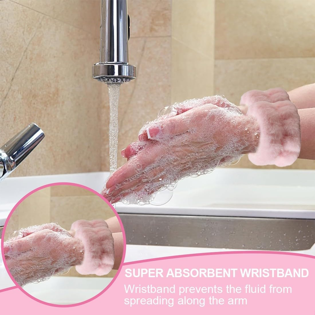 KSJEHW Spa Face Headband Wrist Wash Bands Set Soft Makeup Hair Band Elastic Wrist Sweatband Fluffy Cosmetic Headband for Women Girls (Pink, Bear Ears) image number 2