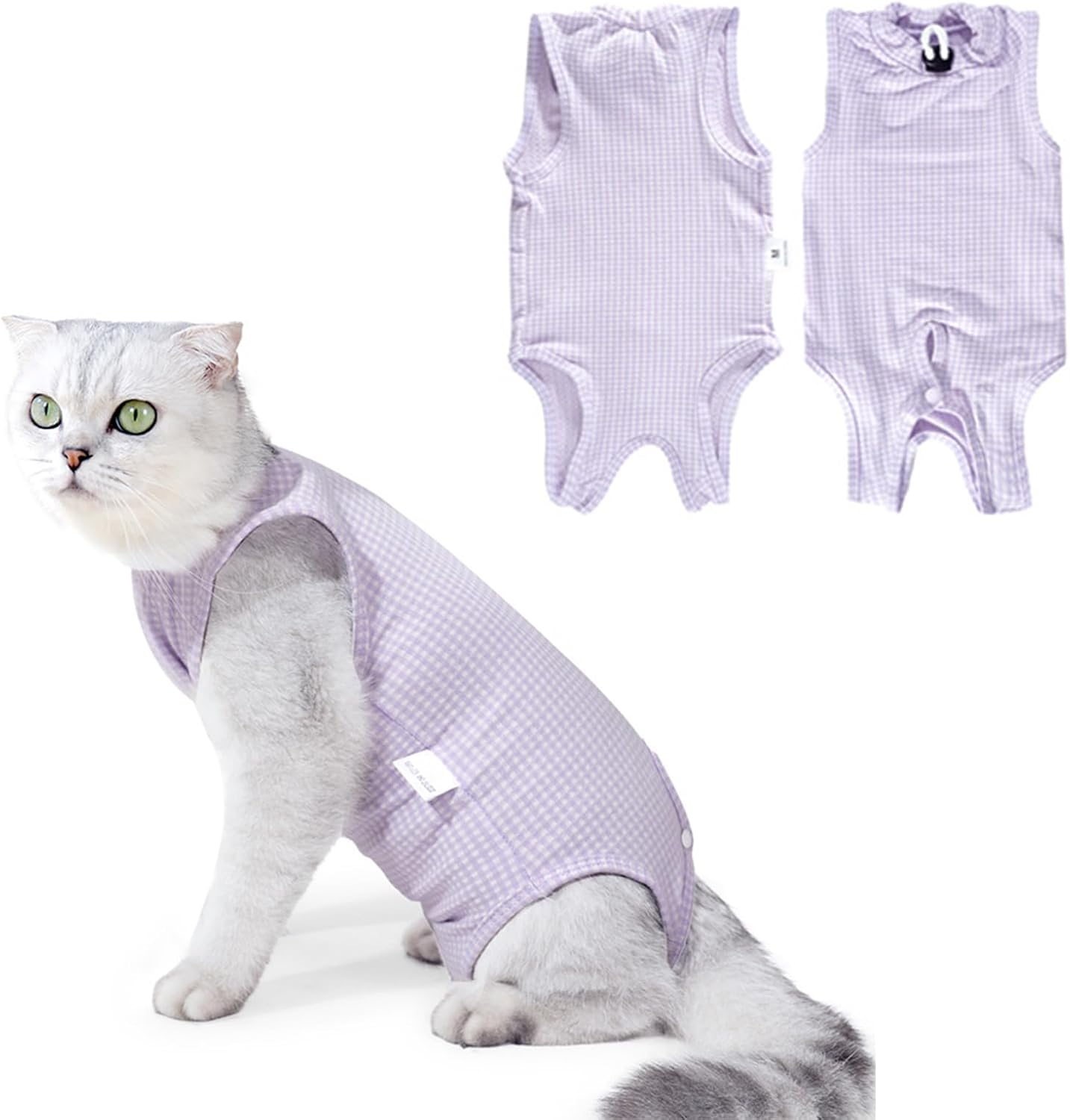 Larfraecy Cat Surgery Recovery Suit,Soft,Breathable,Elastic Fabric,Cat Vest Bodysuit after Surgery,Cat Onesies,Cat Recovery Shirt for Female Male Cat for Abdominal Wounds Prevent Licking (Purple, M) image number 2