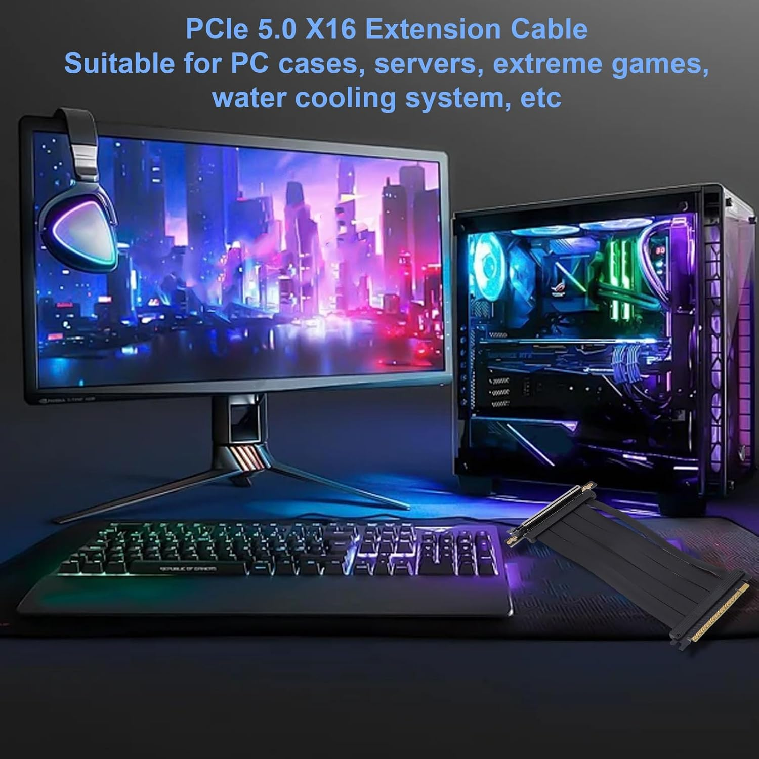 Jectse PCIE 5.0 X16 Extension Cable, 128Gbps High Speed Flexible Extender Card Extension Port 90 Degree Adapter, PCIE 5.0 X16 Graphics Card Extension Cable, 20Cm Black image number 2