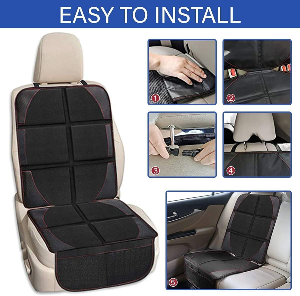 2 Pack Car Seat Protector for Child Seats, Waterproof Non-Slip with Storage Pockets, for Baby and Pet, Black image number 1