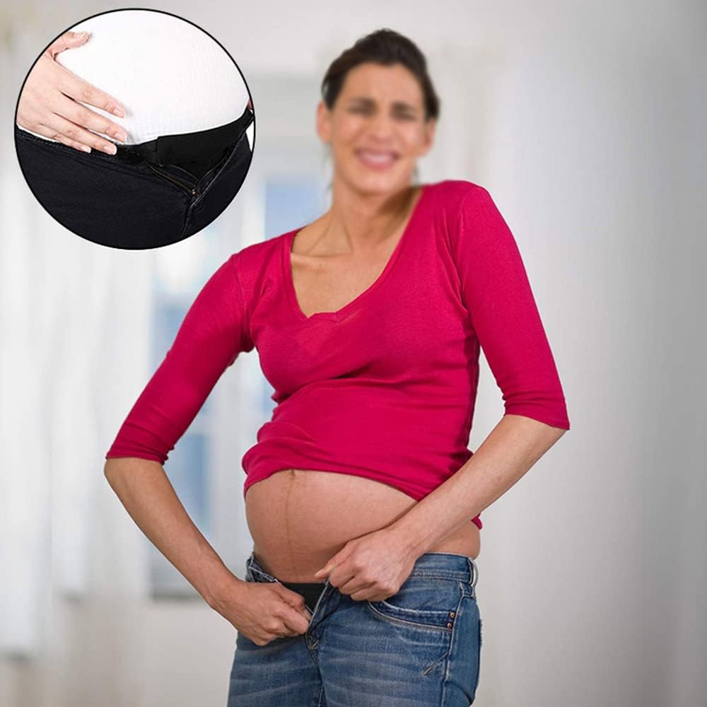 Maternity Pregnancy Waistband Elastic Extender Waist Pant Belt Button Adjustable Black