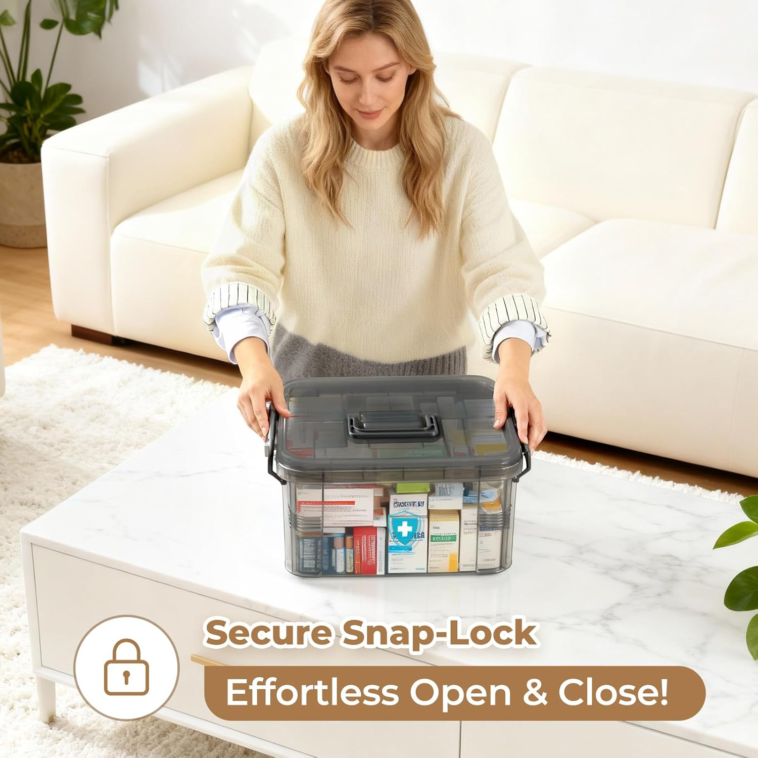 Medicine Storage Box with Handles & Multi-Layer Design &ndash; Plastic Organizer for Pills, First Aid, Household Sundries &ndash; Portable, Durable, and Stackable for Bedroom, Kitchen, and Office image number 4