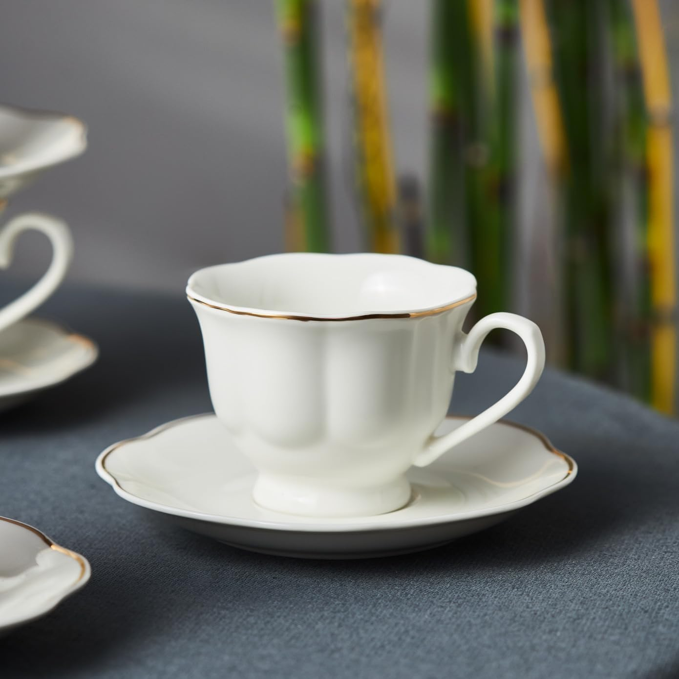 Karaca &Ccedil;an Porcelain Espresso Turkish Coffee Cup Set of 6, 12 Piece, 90Ml, Cup and Saucers, Espresso Cups, Small Coffee Cups, White Gold