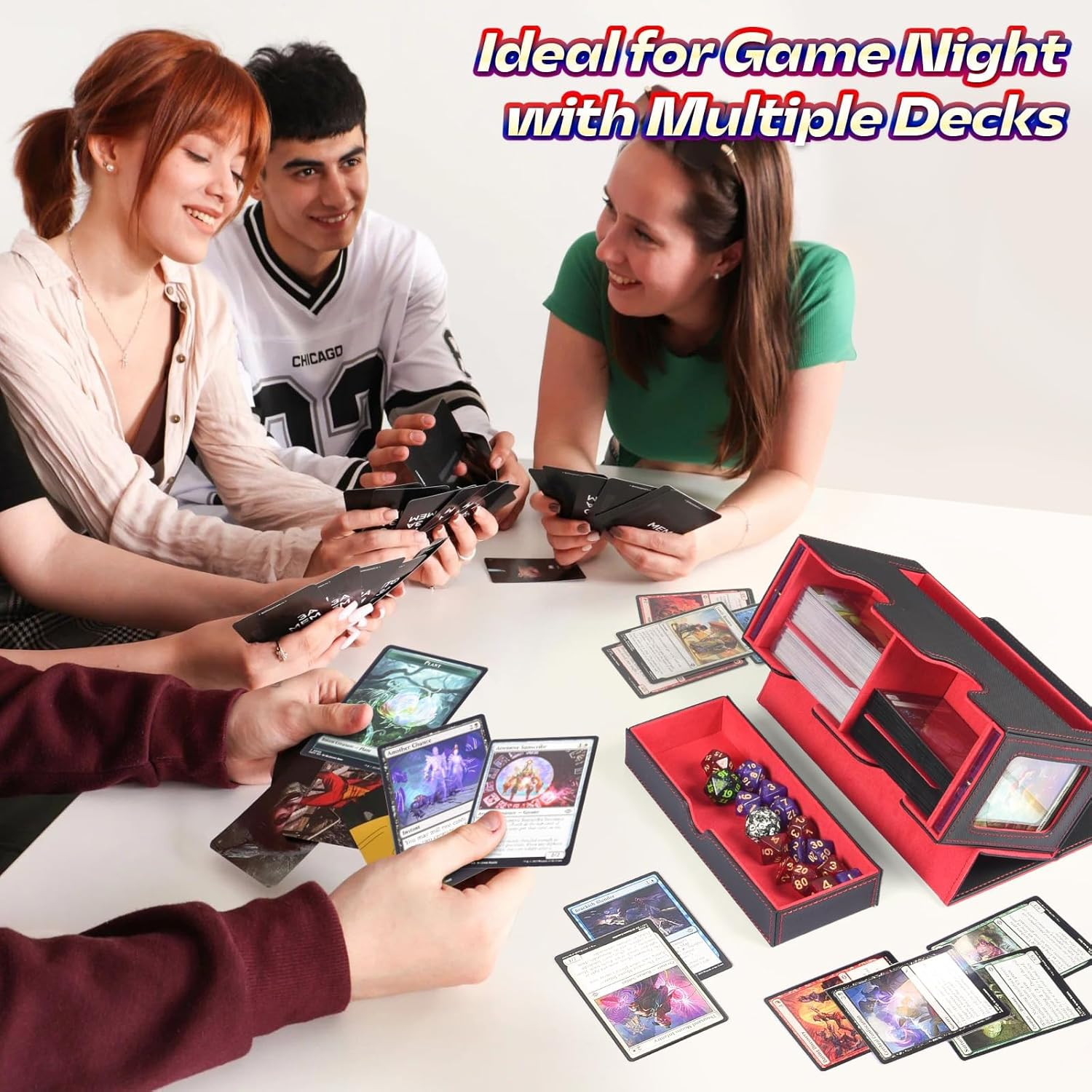 MTG Deck Box with 2 Commander Displays & Dice Tray, Fits 320+ Single Sleeved Cards, Trading Card Storage with 4 Dividers & 35Pt Card Brick for Magic, TCG, and Collectible Cards (Red) - Gray image number 5