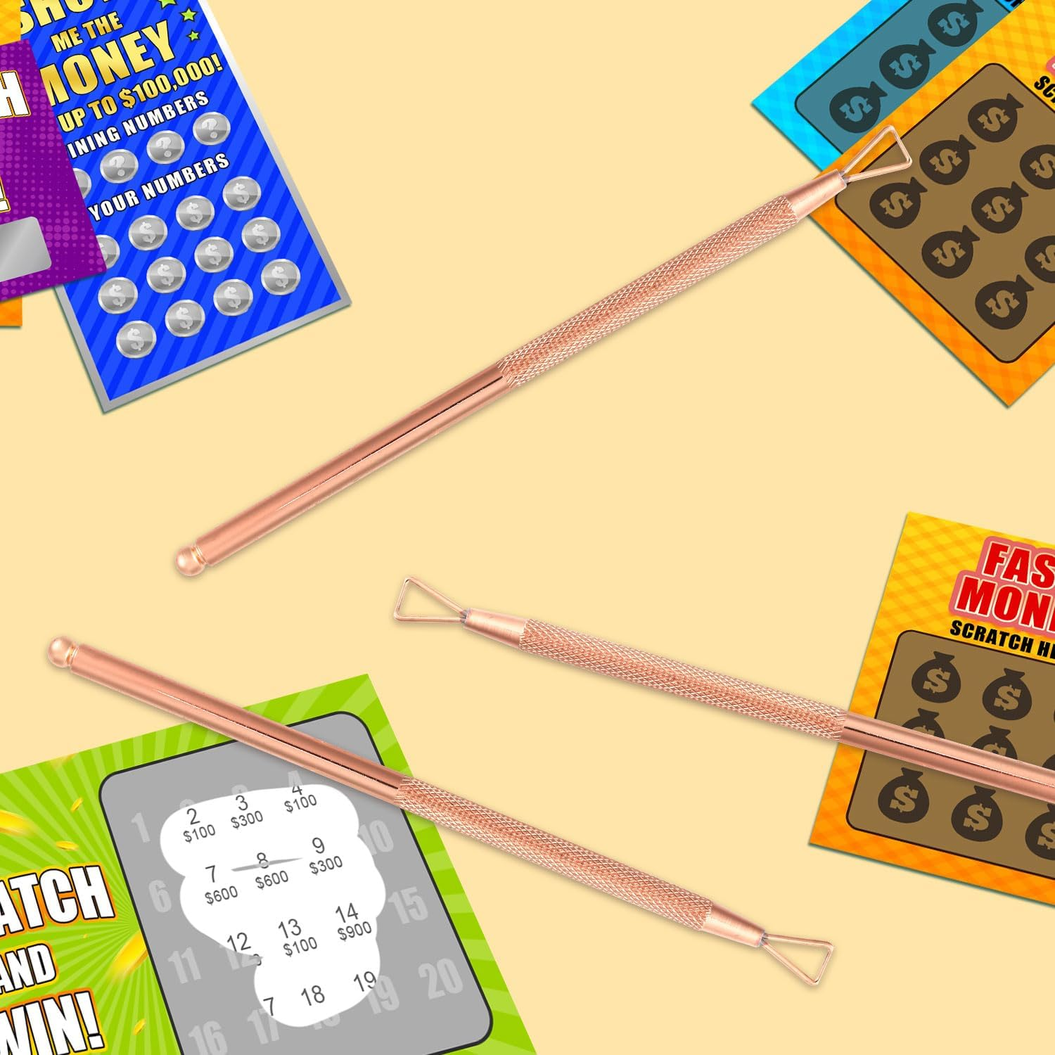 3Pcs Lottery Ticket Scraper, Stainless Steel Scratch Tools Lottery Scraper Label Scraper for Tickets Lucky Stickers Labels with Storage Box (Rose Gold) image number 4