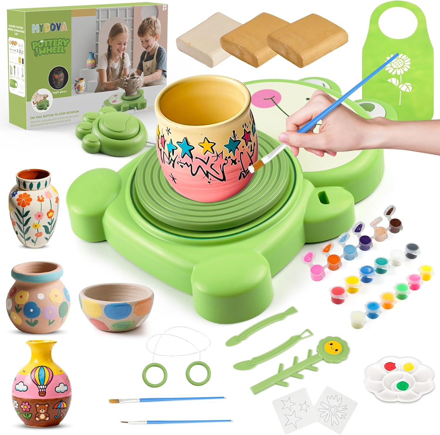 Pottery Wheel for Kids- Complete Pottery Arts and Crafts for Kids Ages 8-12, Pottery Studio Kit with Air-Dry Clay*3, Fluorescent Water Painting, Christmas Birthday Gifts Toys for Boy Girls Age 6 7 8 + image number 1