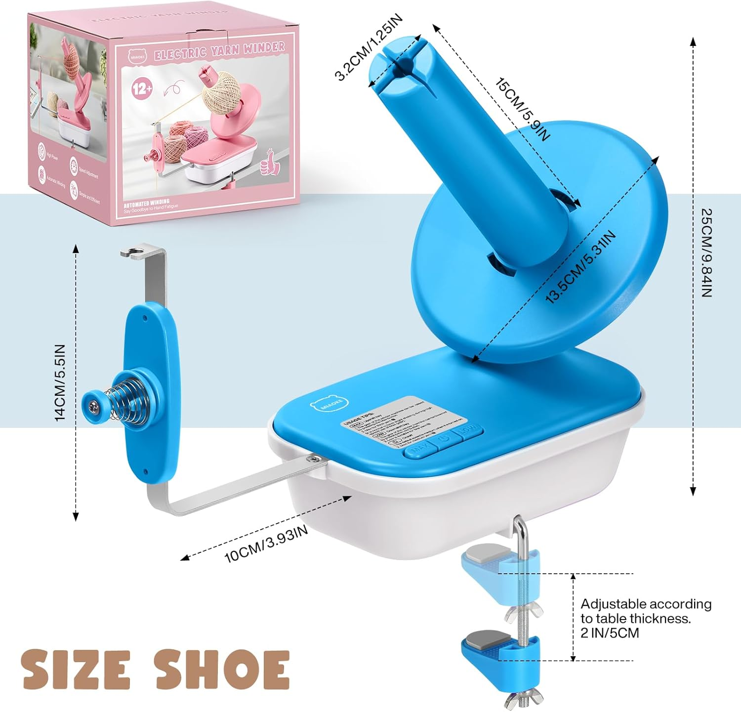 MIAOKE Yarn Winder for Knitting, Yarn Winder, Easy to Install and Use, Heavy Duty, Wire Winder with Metal Handle, Practical Yarn Table Ball Winder, Wool-Blue image number 1