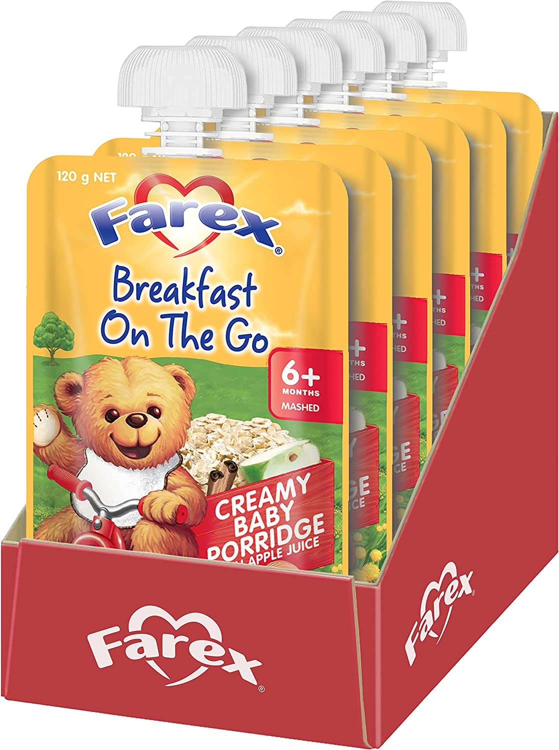 Farex 6+ Months Creamy Baby Porridge Breakfast on the Go Baby Food Pouch No Artificial Flavours, No Preservatives, No Added Colours, No Added Sugars 120G (Pack of 6) image number 3