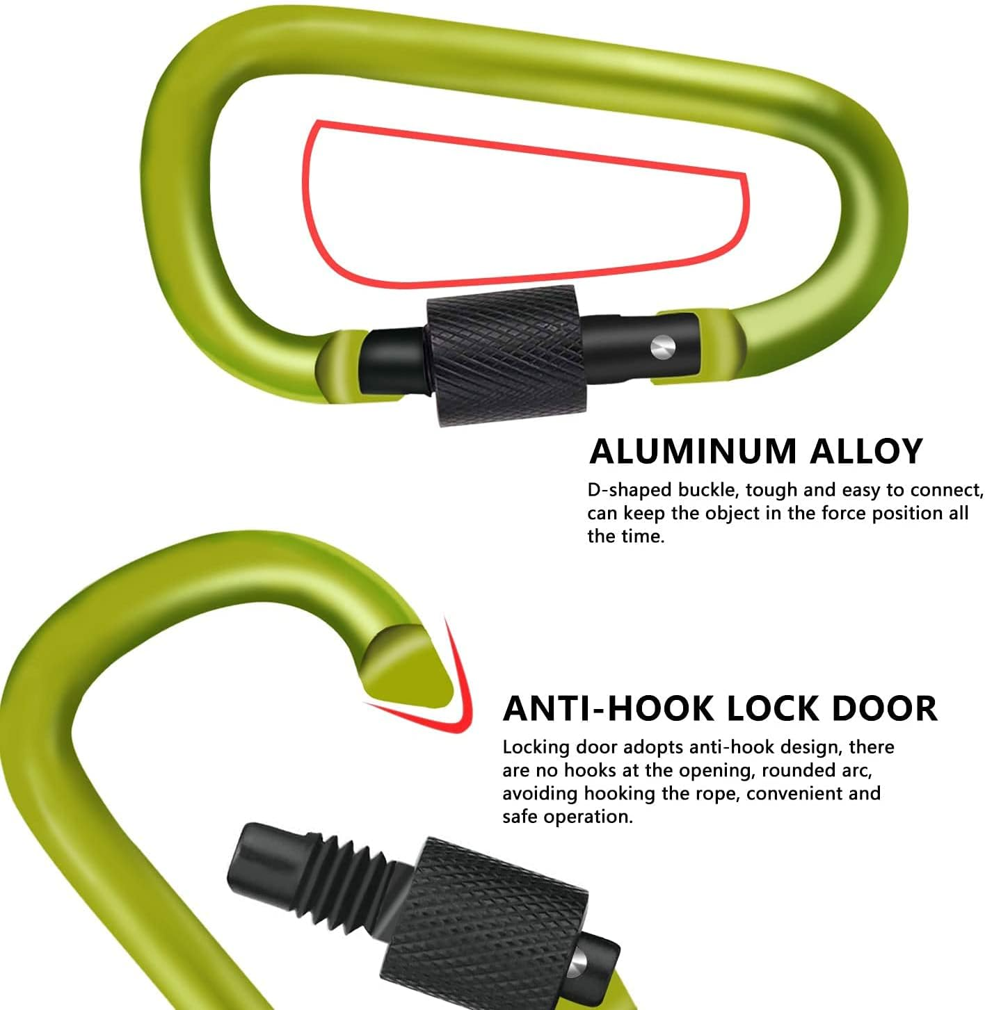 Softcutelee Aluminum Alloy Carabiner Heavy Duty D Ring Clip Hook Locking Carabiner D Shape Keychain Camping Accessories for Outdoor, Fishing, Hiking, Traveling, Fishing, Backpack image number 2
