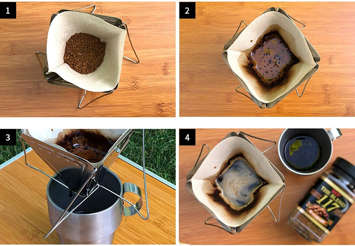 Portable Stainless Steel Coffee Drip, Outdoor Camping Collapsible Coffee Dripper, Stores Flat, Folding Coffee Maker Cone Coffee Filter for Traveling Hiking Backpacking Picnic image number 4