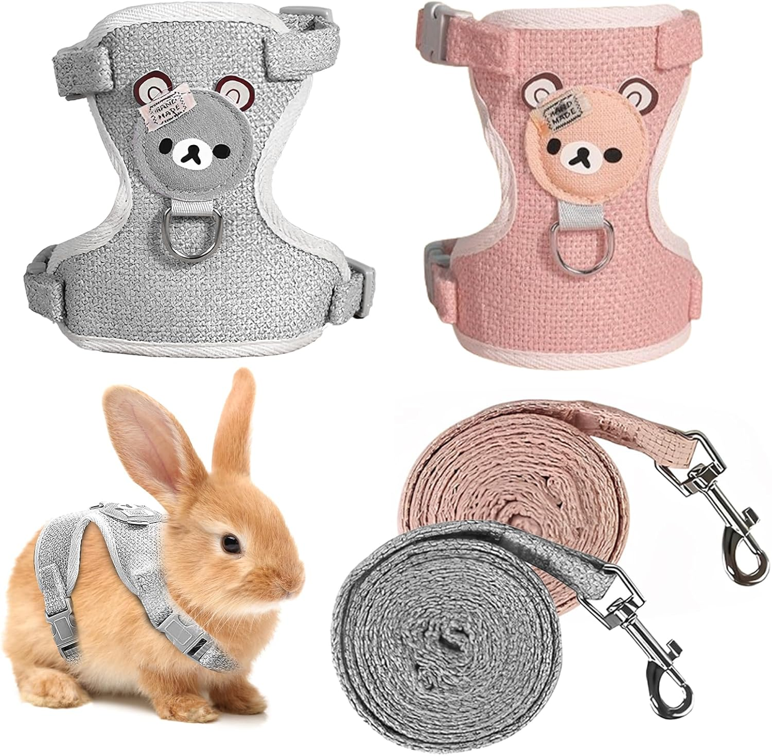 Amexo 2 Pieces Adjustable Rabbit Leash, Rabbit Lead Adjustable Rabbit Harness Cat Harness for Cats Bunny Dogs Other Small Animals Walking Outdoor(Pink, Grey) image number 6