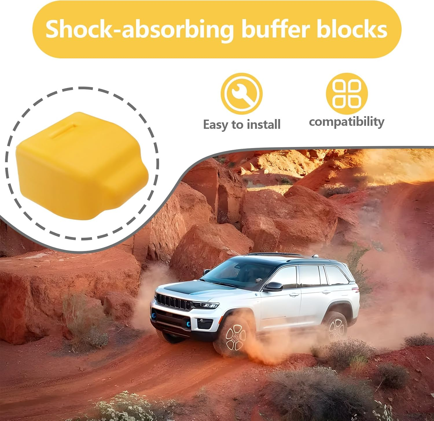 Emagtech 2Pcs Front Bump Stop Compatible with Jeep Grand Cherokee WJ 2001 2002 2003 2004 82X72.2X49.8Mm Polyurethane Front Control Arm Bump Stops Yellow image number 5