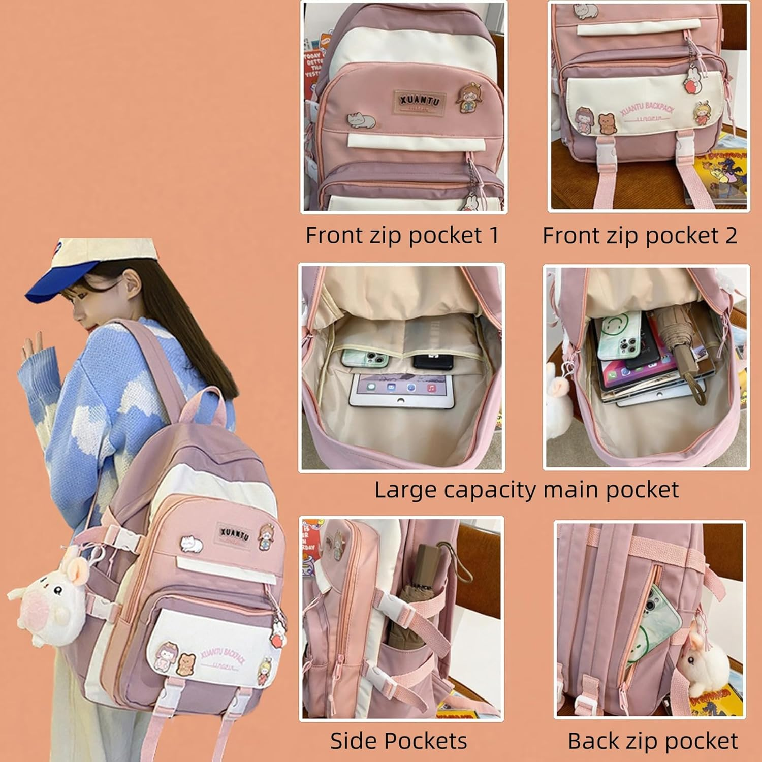 Mfikaryi Kawaii Girls Backpack with Cute,Aesthetic Backpacks for School Bags image number 3