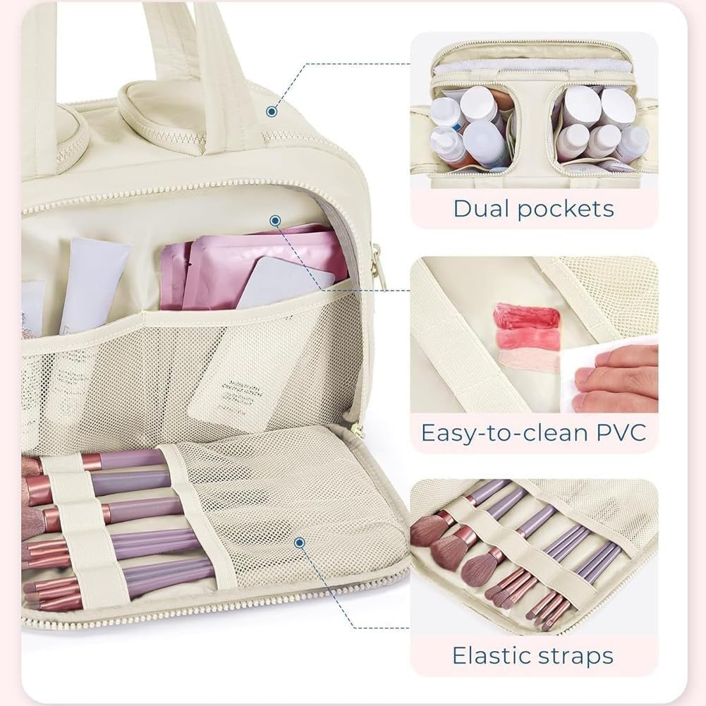 Large Travel Cosmetic Bag with Wet Dry Separation, 12.2 Inch Makeup Organizer with Large Capacity and Multiple Pockets for Women (Purple) - Abvian image number 1