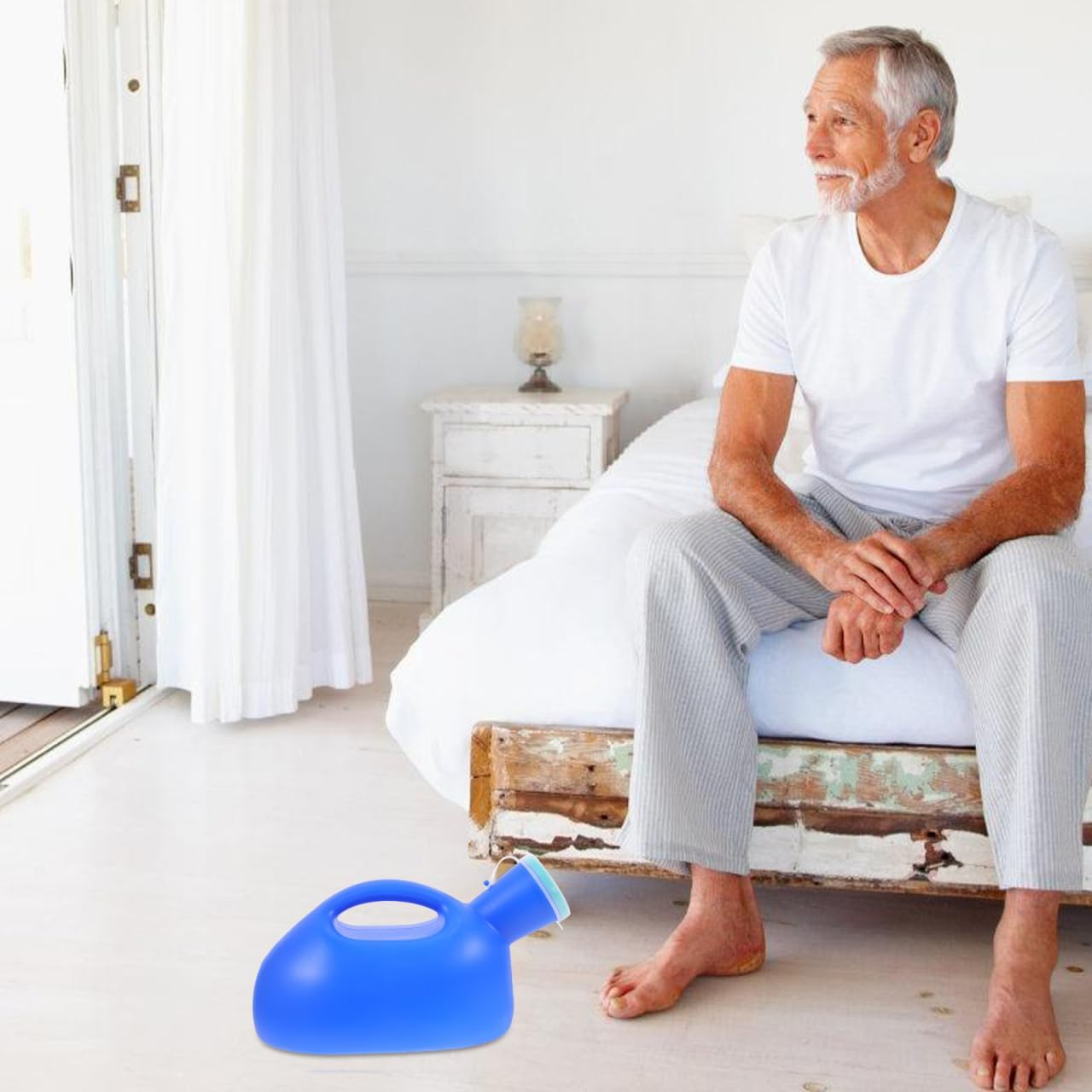 Car Portable Urinal Bottle with Lid Male Urinal Portable Spill Proof Urine Pot for Elderly Children Night Use Blue Plastic 9.4 Inch image number 1