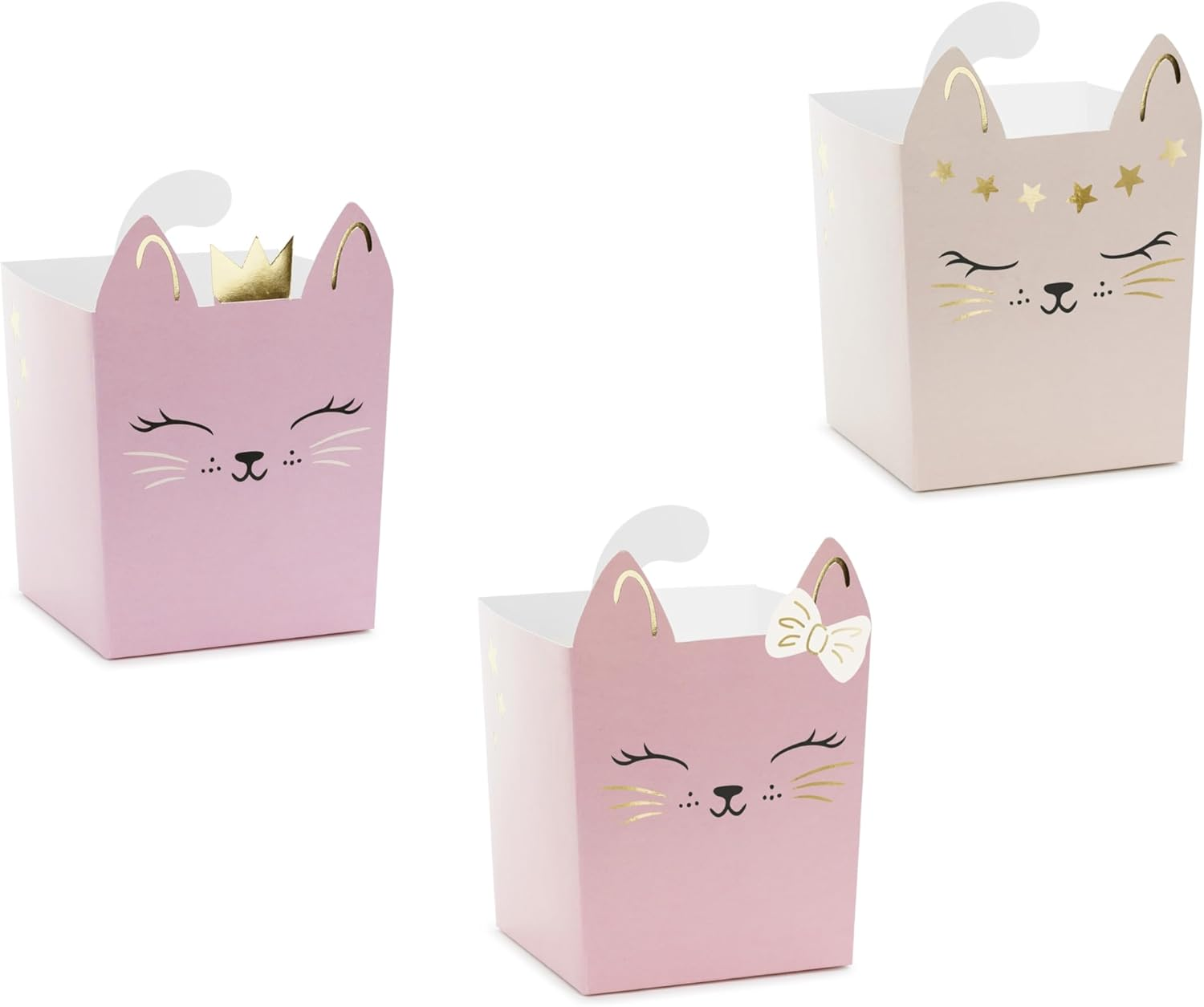 Set of 3 Snack Boxes Cute Cat Snack Bowl Made of Paper for Party Birthday Cat Meeting - Party Tableware Cat DIY Snack Container Colour Light Pink, Cream, Purple image number 2