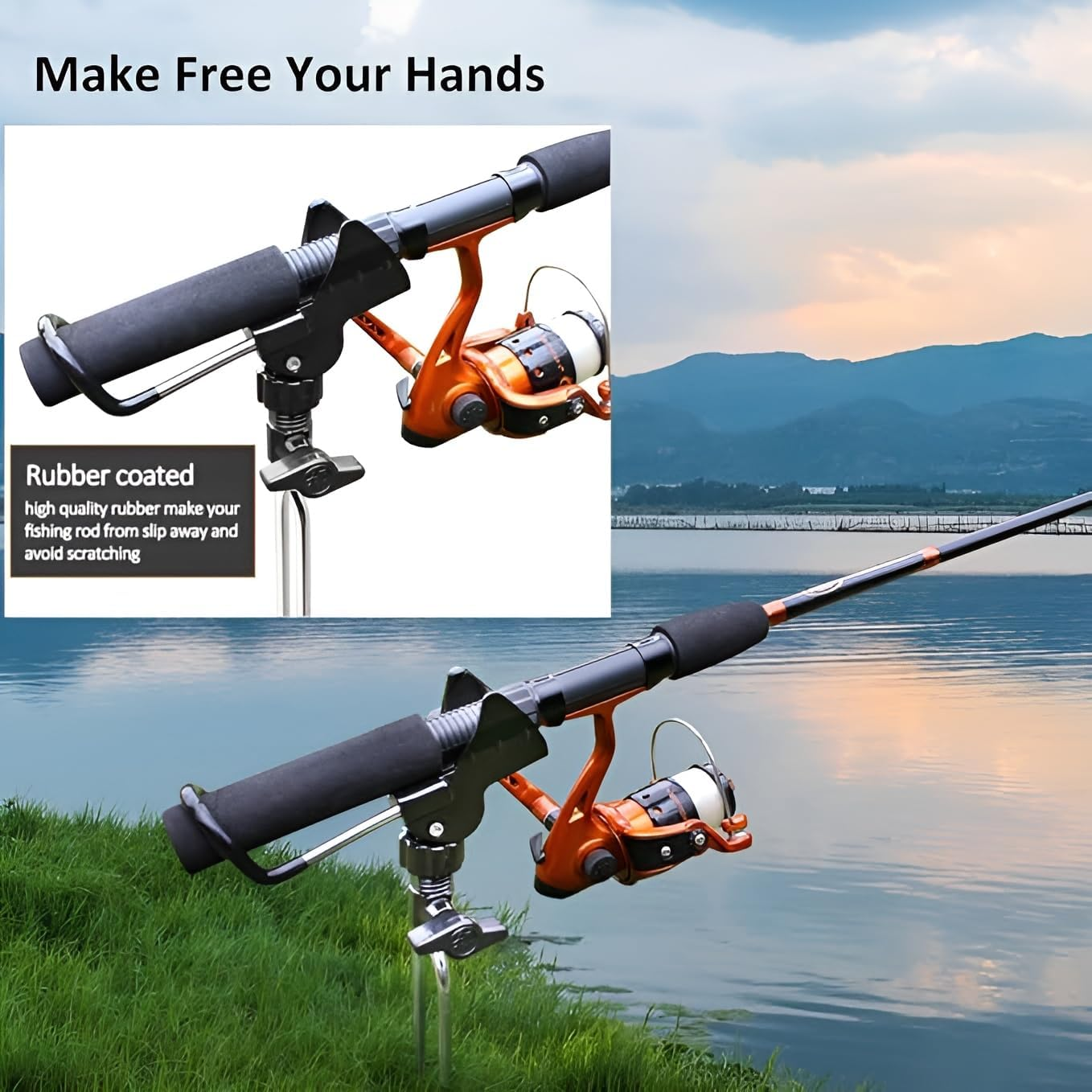 AIMALL Universal Adjustable Fishing Rod Holder &ndash; Durable Hands-Free Bracket with Clamp for Boat and Shore Fishing, Compatible with Hand and Sea Rods, Black image number 2