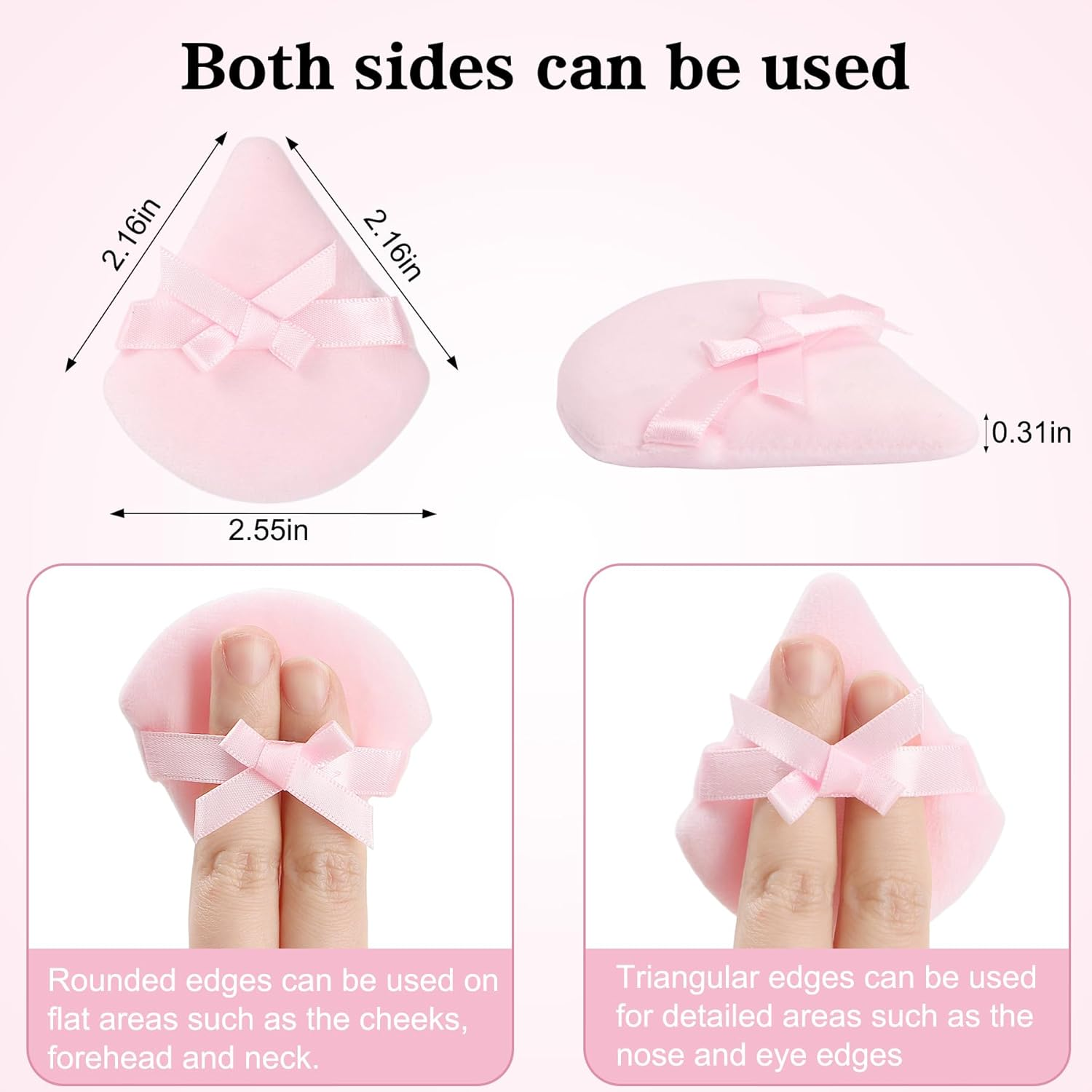 Triangle Powder Puff, 12Pcs Pink, Soft Makeup Sponges with Strap for Loose & Pressed Powder, Foundation Blending, Contouring & Touch-Ups, Reusable Wet & Dry Cosmetic Tools