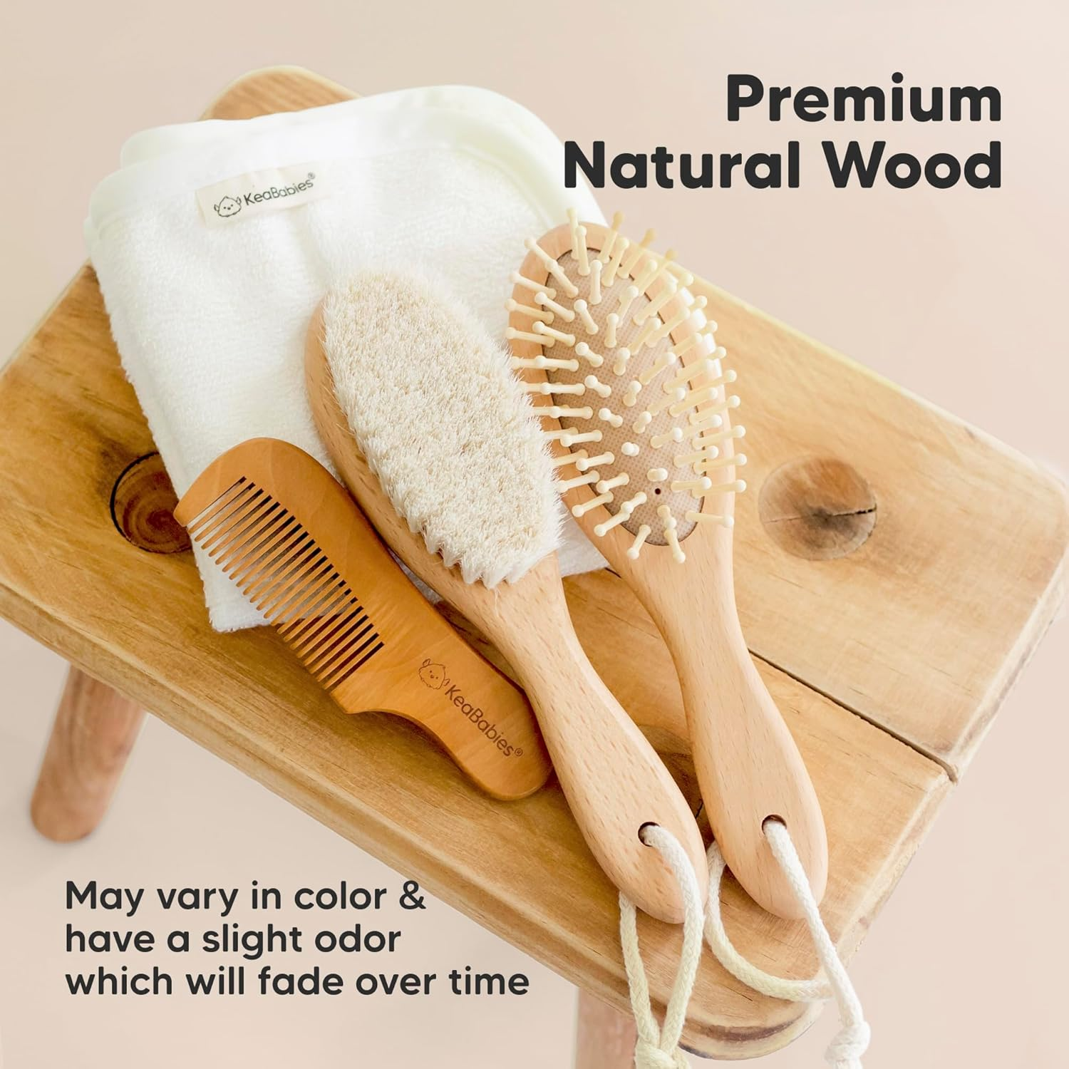 Baby Hair Brush Set for Newborns - Soft Goat Bristle Wooden Baby Brush and Comb Set Newborn Grooming Kit for Cradle Cap, Durable & Gentle, Boy, Girl Infant Essentials Care Kit (Oval, Walnut) - Frost image number 2