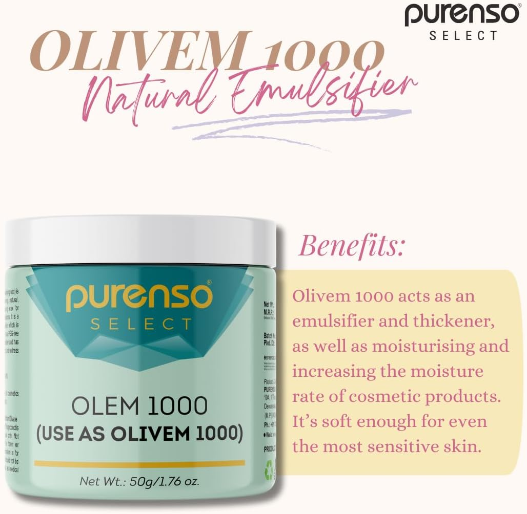 Purenso Select - Olivem 1000, 25G | 100% Natural Plant Derived | for Lotion, Cream Making & Cosmetic Formulation | Cosmetic Grade image number 3