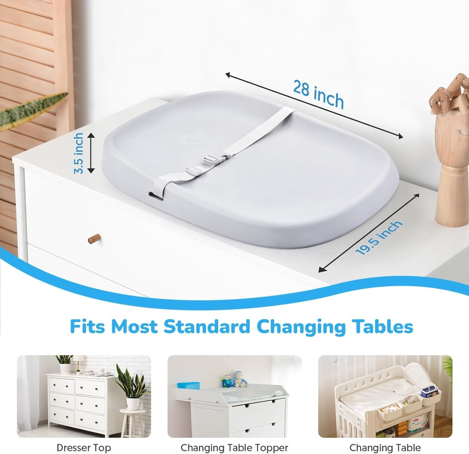 Baby Changing Pad Portable, Waterproof Soft PU Pad for Babies, Changing Table, Lightweight Nappy Change Mat, Soft Change Mat Cover, Wipeable Changing Pad with Removable Safety Strap, Gray image number 4