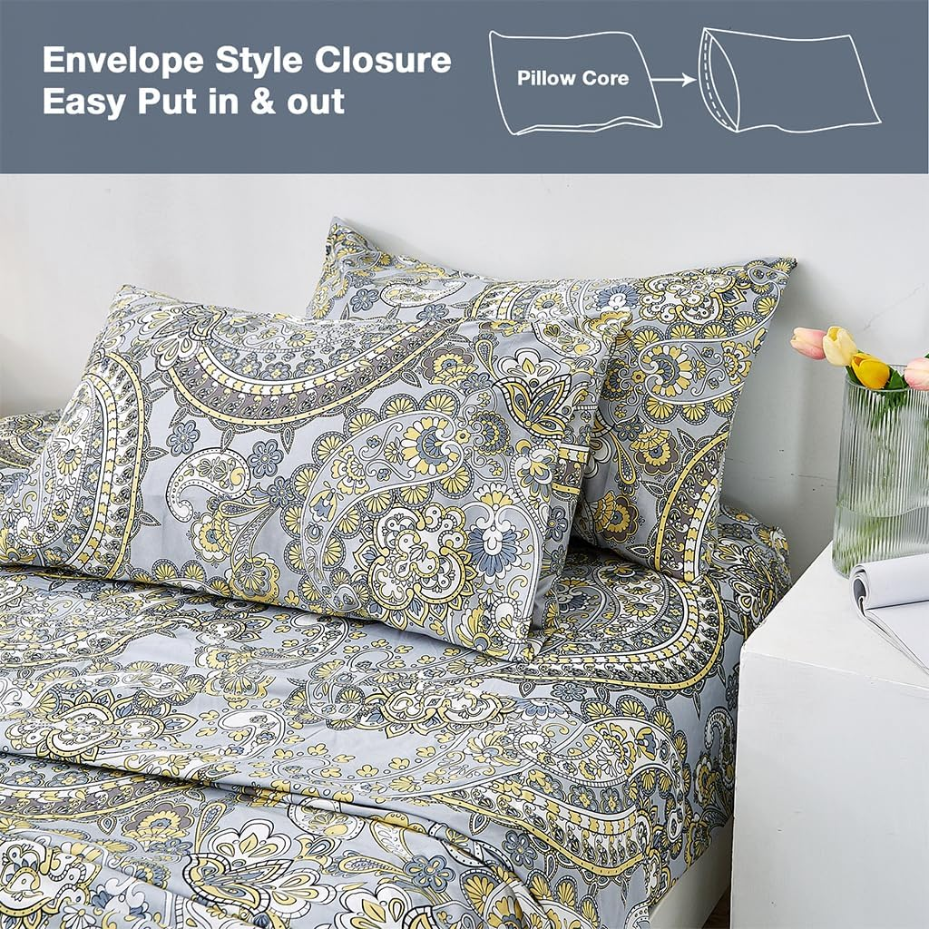 JSD Paisley Sheet Set Full Size, 4 Piece Retro Pattern Microfiber Bedding Sheets Extra Deep Pocket image number 6