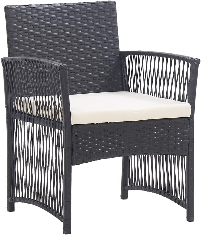 ** Vidaxl Garden Armchairs with Cushions - Black Poly Rattan, Patio Dining Chairs, Set of 2