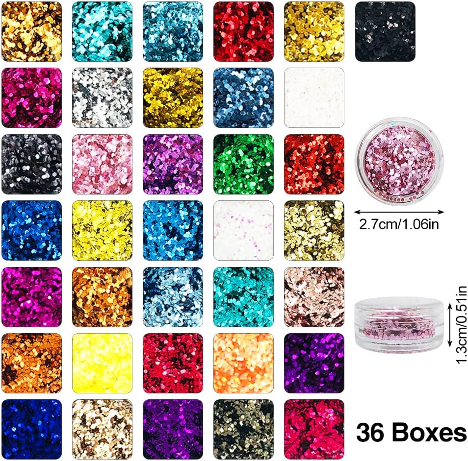 Dakuan 36 Colors Craft Glitter for Epoxy Resin, Resin Decoration Art Kit with Resin, DIY Decorations Dye Pigment, Gold Foil Flakes, Nail Art