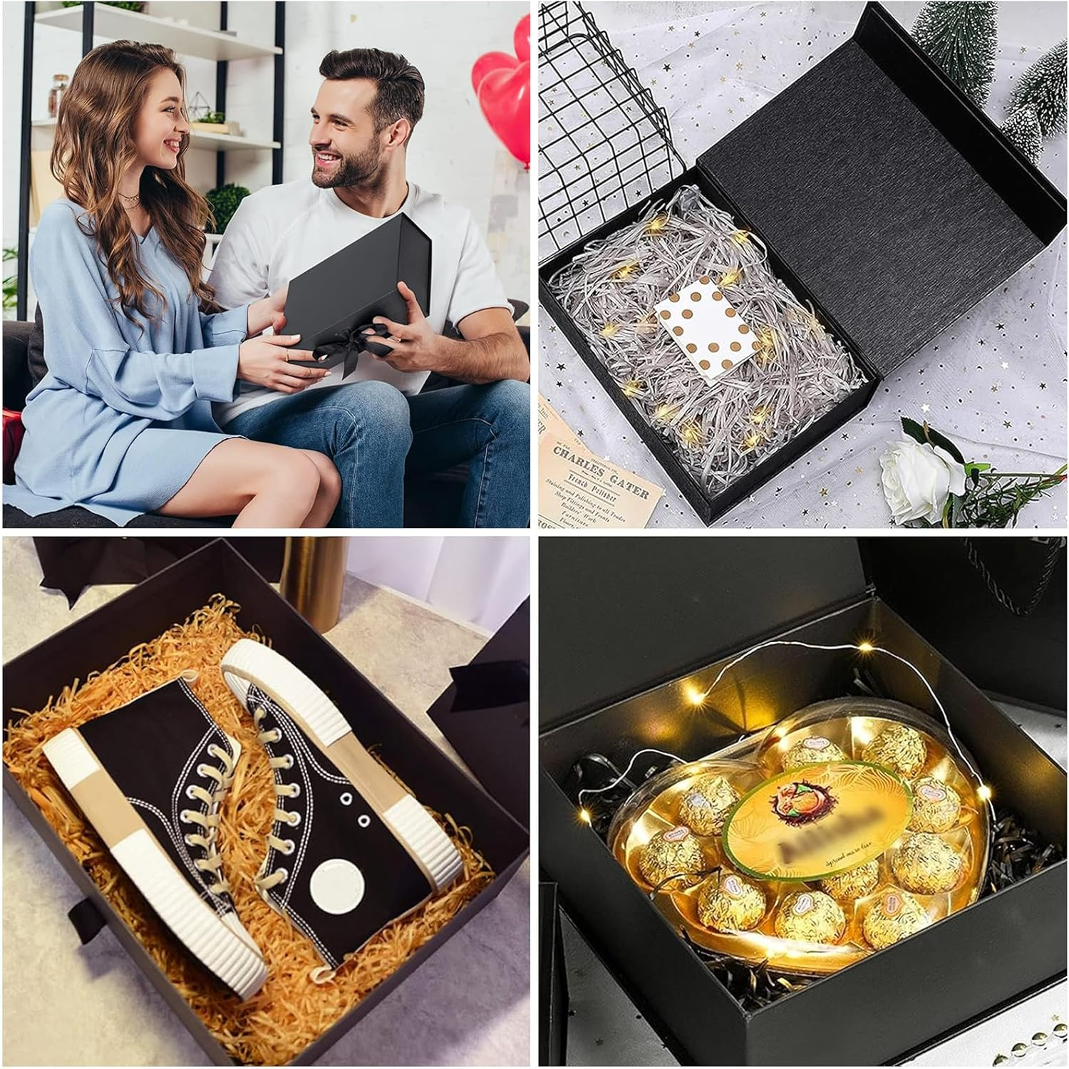 Tuoyi Gift Box with Lid for Presents 12.2X10.2X3.9 Inches with Ribbon for Wrapping Gifts (Black) image number 3