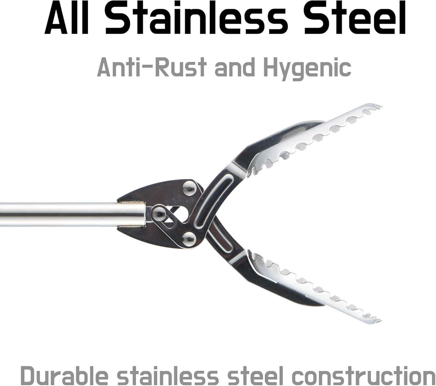 FTH All Stainless Steel Grabber Reacher Pickup Tool Heavy Duty Trash Picker Snake Tongs