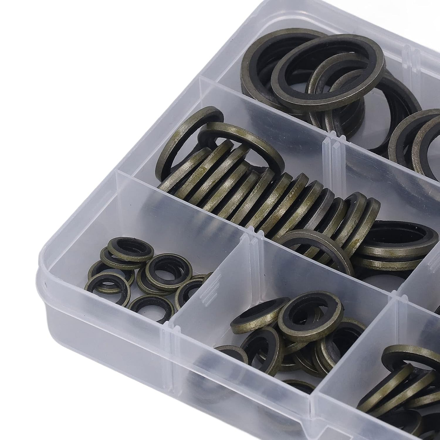 110Pcs Metal Rubber Bonded Seal Oil Washers, M6 M8 M10 M12 M14 M16 M18 M20 Rubber Gasket Assortment with Storage Box for Pipe Joint and Screw Plug