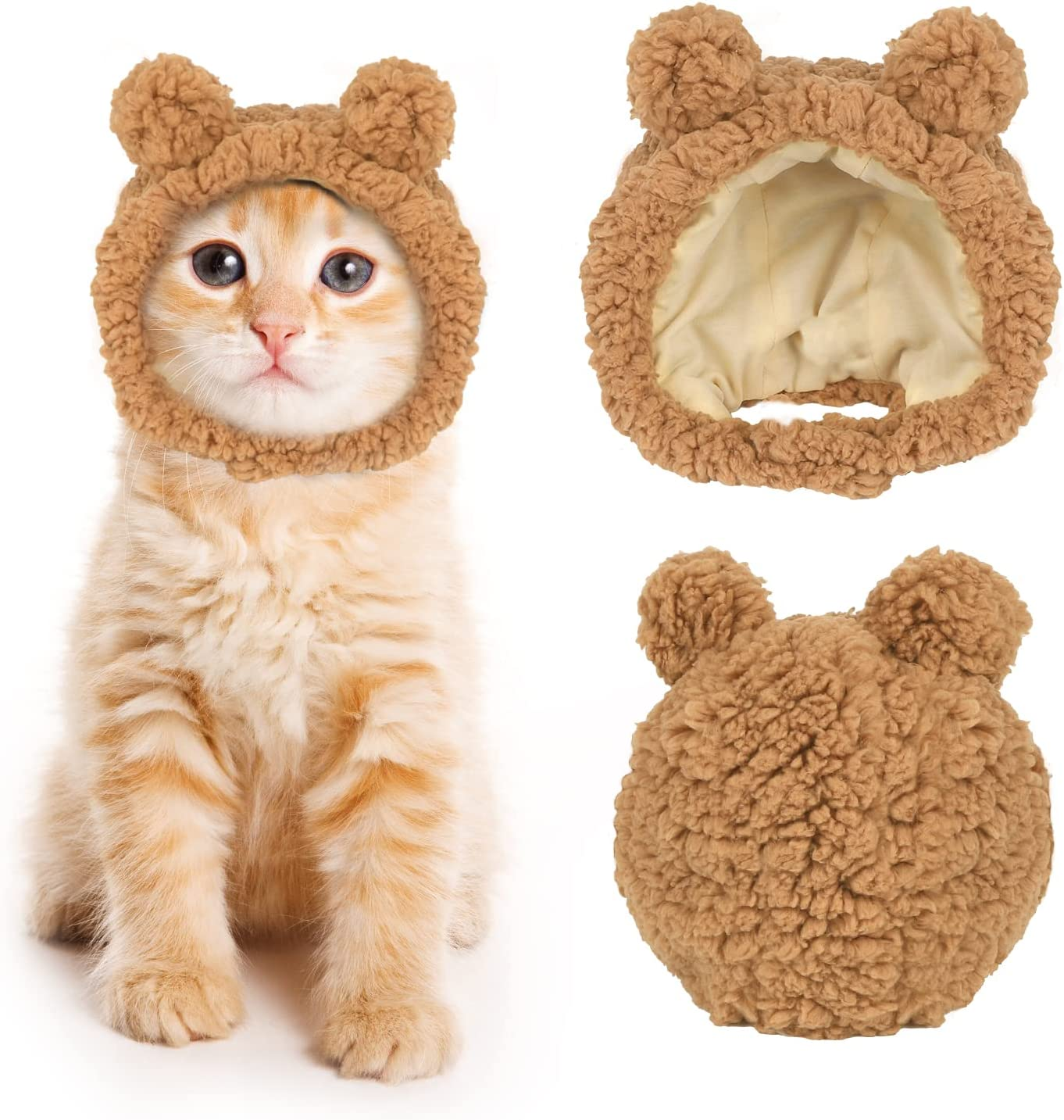 JOICEE Cute Cat Costume Warm Bear Hat for Cats Adjustable Soft Small Pet Headwear Bear Hat for Cat Puppy Dog (Pink)