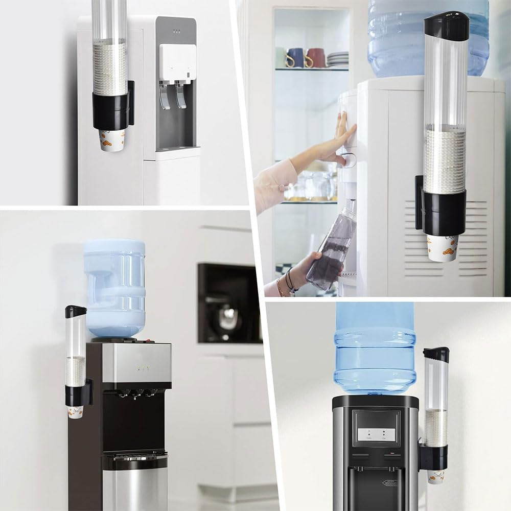 Wall-Mounted Cup Dispenser &ndash; Pull Type, Fits 7Oz-12Oz Disposable Cups, Automatic Cup Holder with Dust Cover, No Drilling Required, for Home, Office & Bathroom, Black image number 5