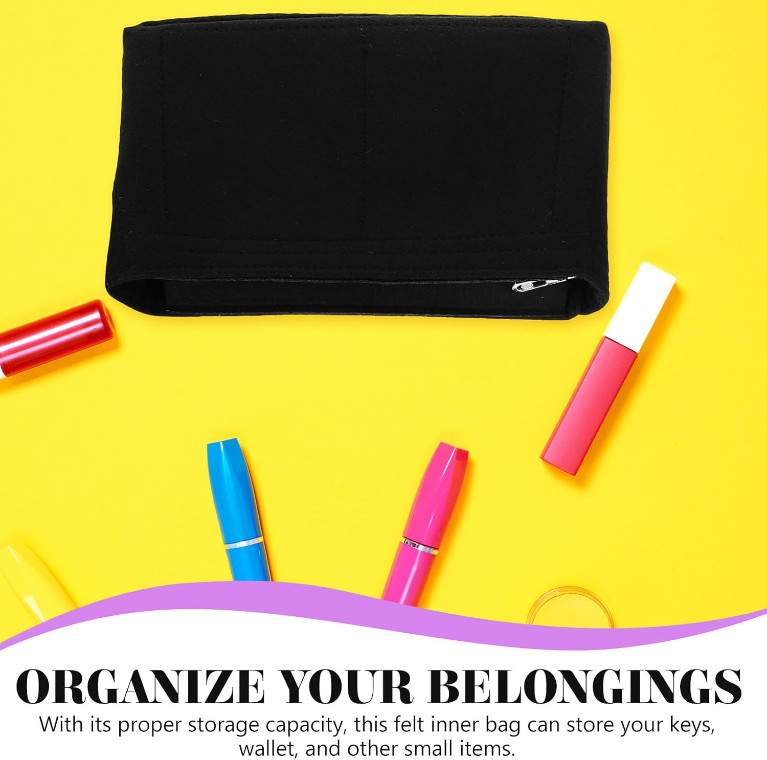 Yardwe 2Pcs Felt Purse Organizer Insert Bags with Zipper and Open Top, Tote Bag Liner for Women&rsquo;S Handbags, Purse Insert Organizer for Travel and Daily Use image number 3