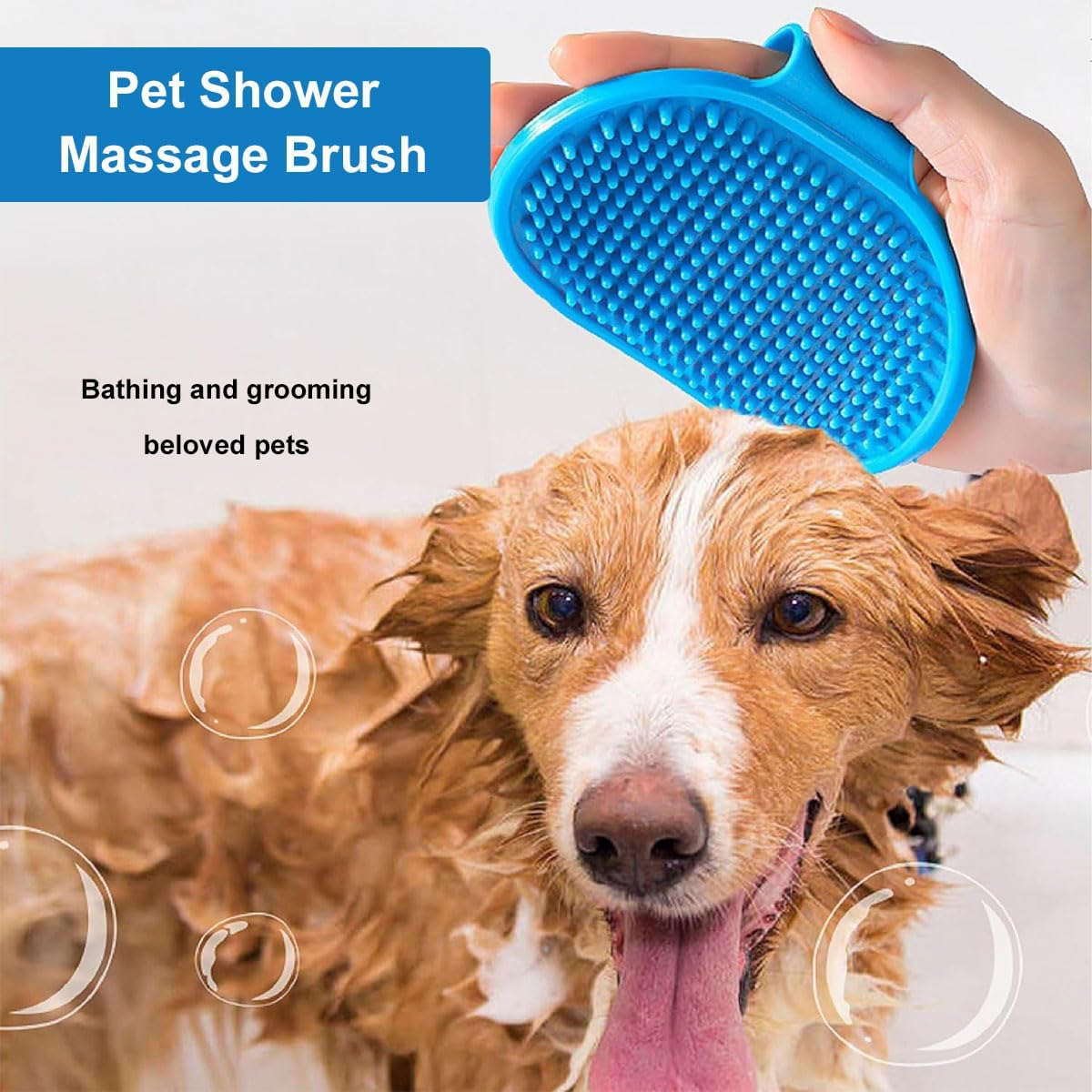 Dog Cat Bath Brush Comb, Pet Brush for Dogs and Cats, Dog Grooming Brush with Adjustable Ring Handle, Pet Brush Glove, Bath Massage Brushes, Blue image number 6