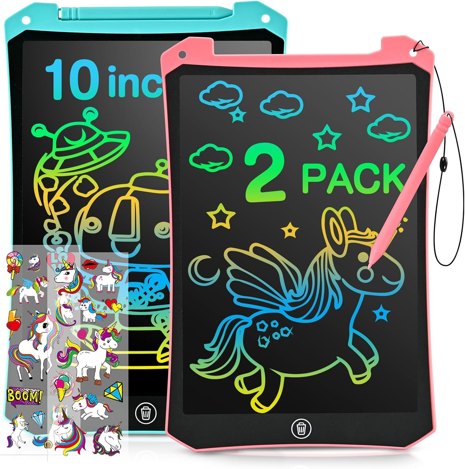 2 Pack LCD Writing Tablet 10 Inch Doodle Board Toddler Kids Toys Gifts, Drawing Tablet Drawing Pad, Kids Games Christmas Birthday Gifts Toys for 3 4 5 6 7 Years Old Girls Boys image number 1