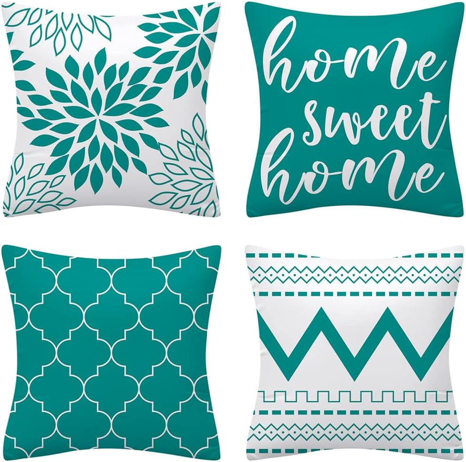 Set of 4 Luxton Turquoise Green Cushion Covers, Flannel Soft Abstract Floral Square Cushion Cover Set 45X45Cm (Turquoise Green) image number 4
