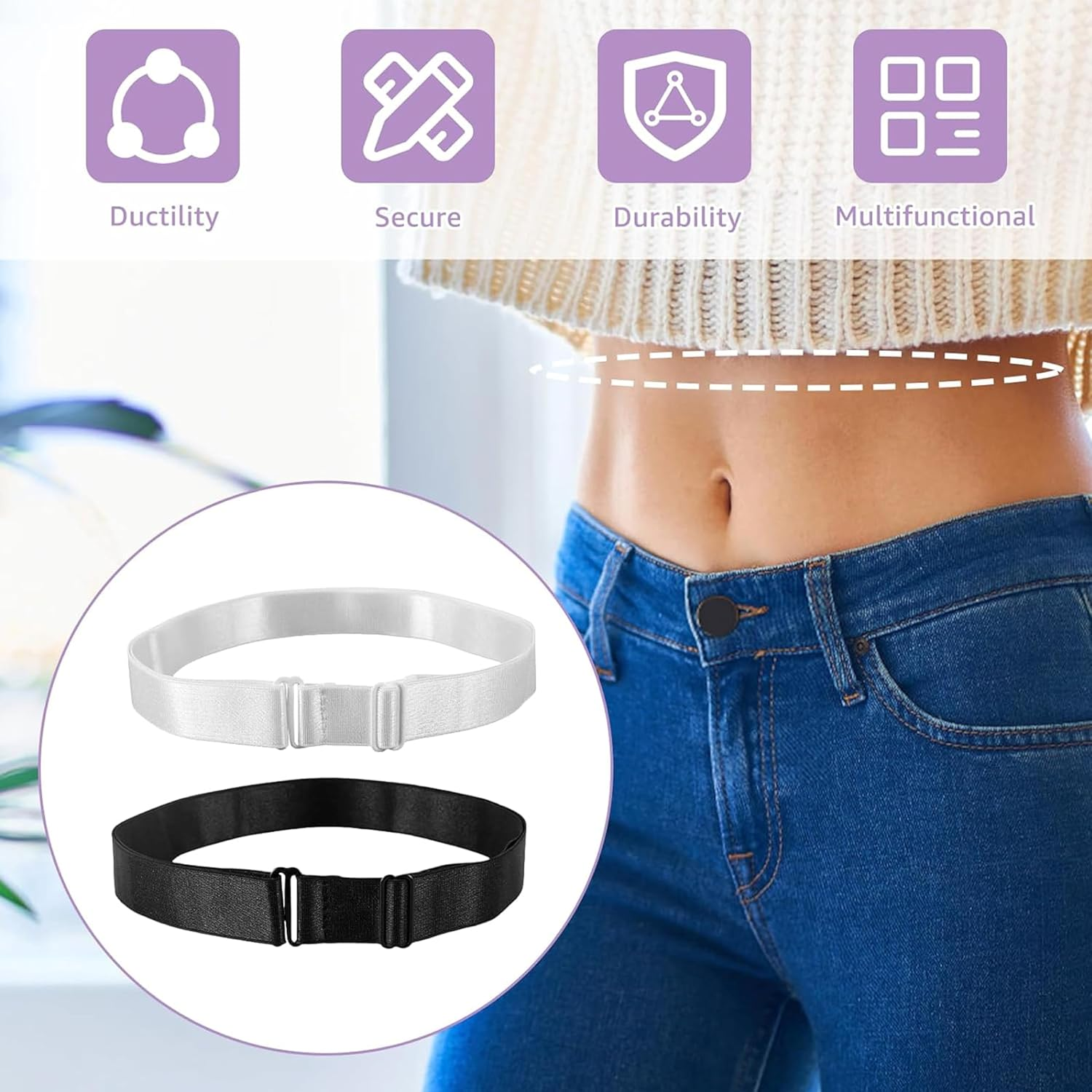 Crop Top Tucking Band Set, 4-Pack, Adjustable Elastic Shirt Retaining Straps