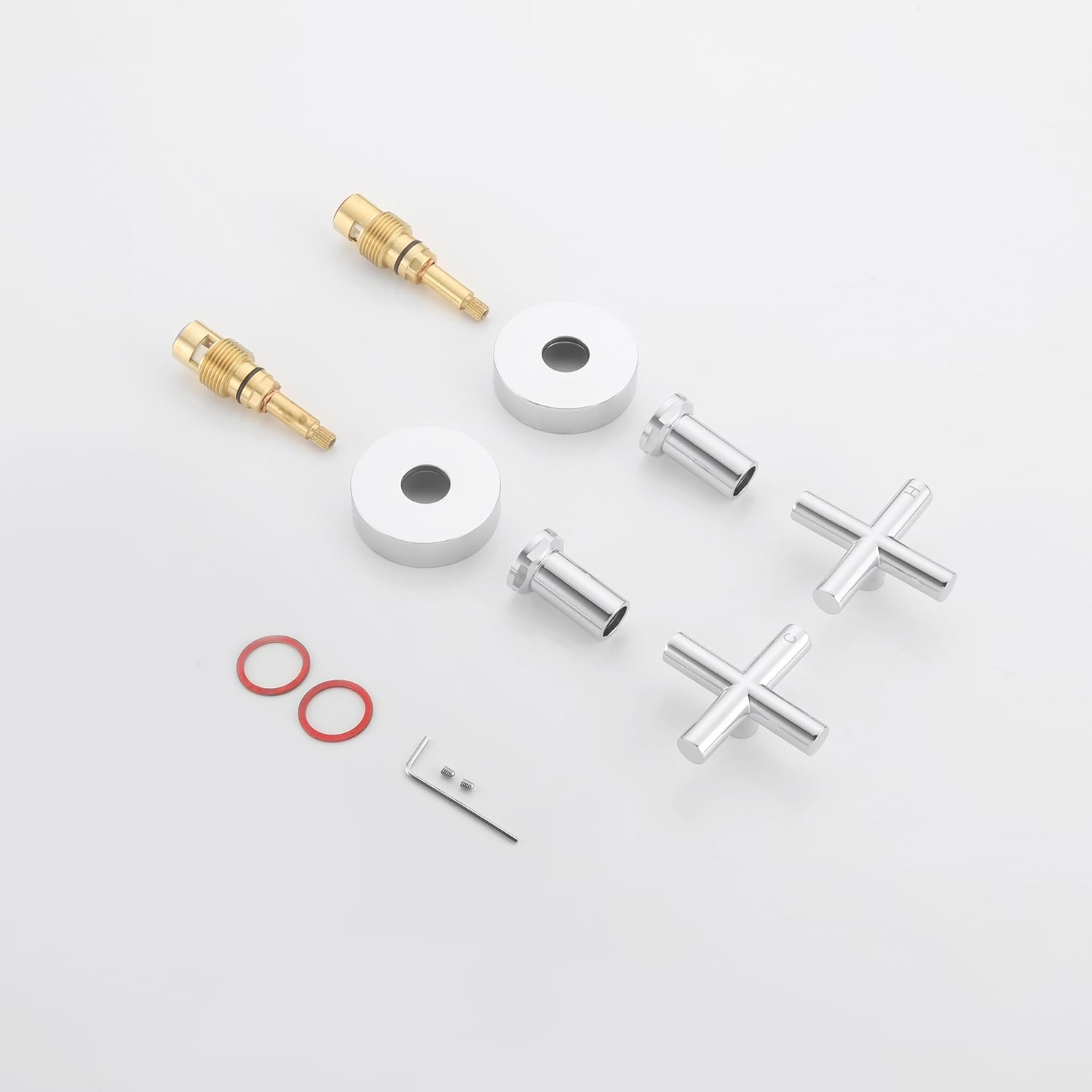 Decaura Shower Mixer Taps 1/4 Turn Twin Tap Cross Handles Levers Hot Cold Shower Spindles Kits Bathtub Solid Brass Watermark (Chrome) - Chrome image number 4